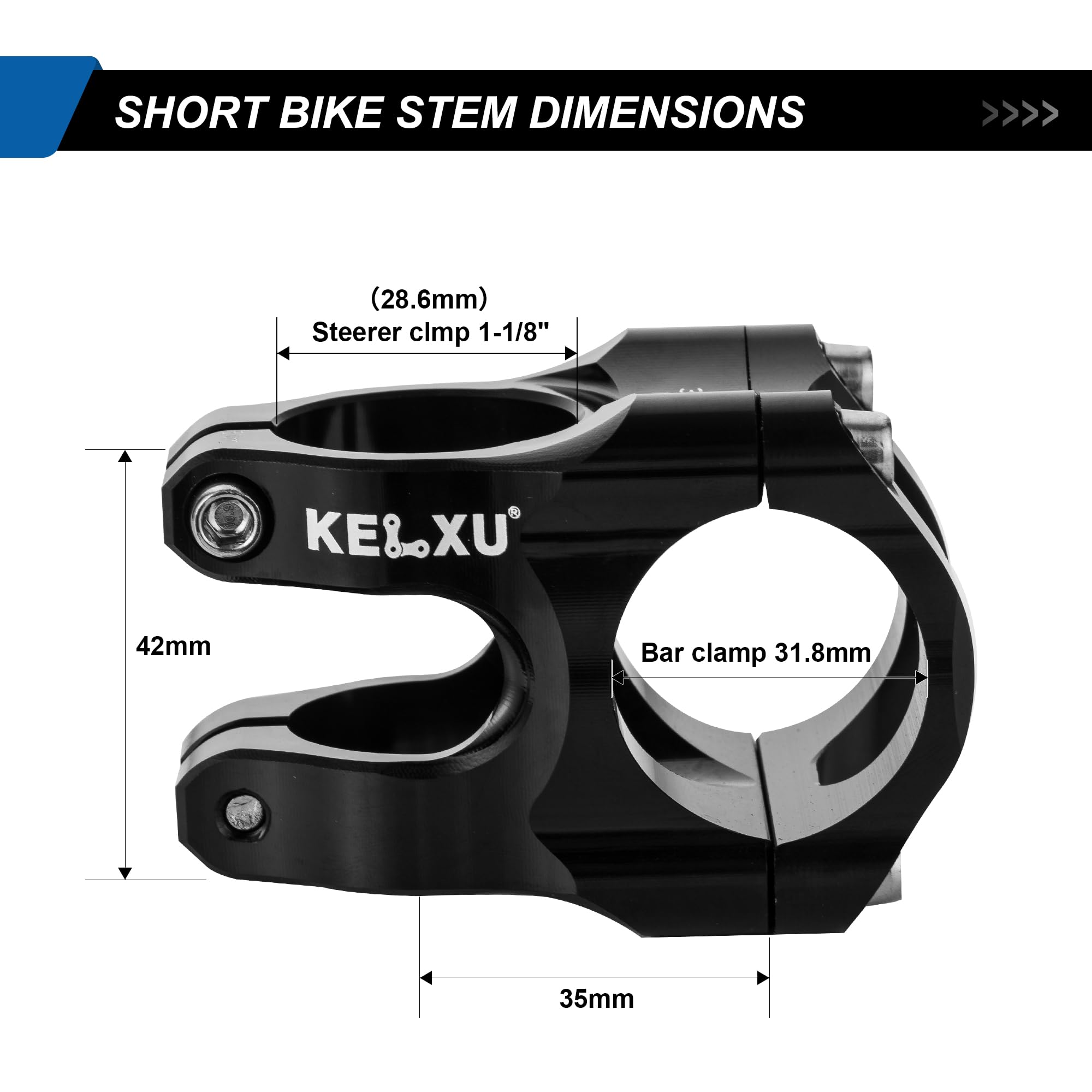 Kelxu Bike Stem 31.8 Lightweight Cnc Aluminum Alloy Short Mtb Stem 35Mm Handlebar Stem For Most Bicycle, Road Bike, Fixed Gear,