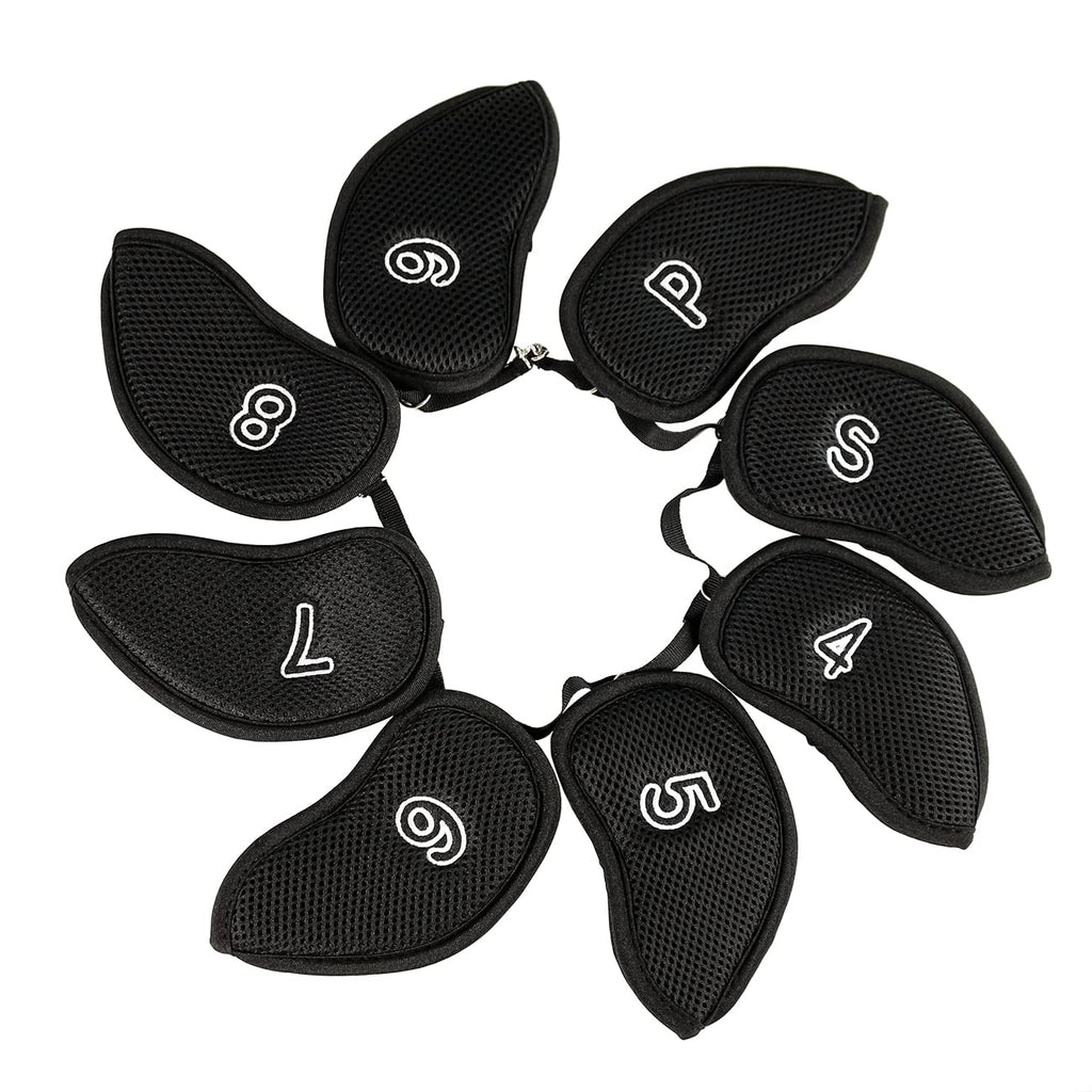 8Pc Meshy Golf Iron Covers Set - Superior Club Protection - Numbered For Easy Identification - Black