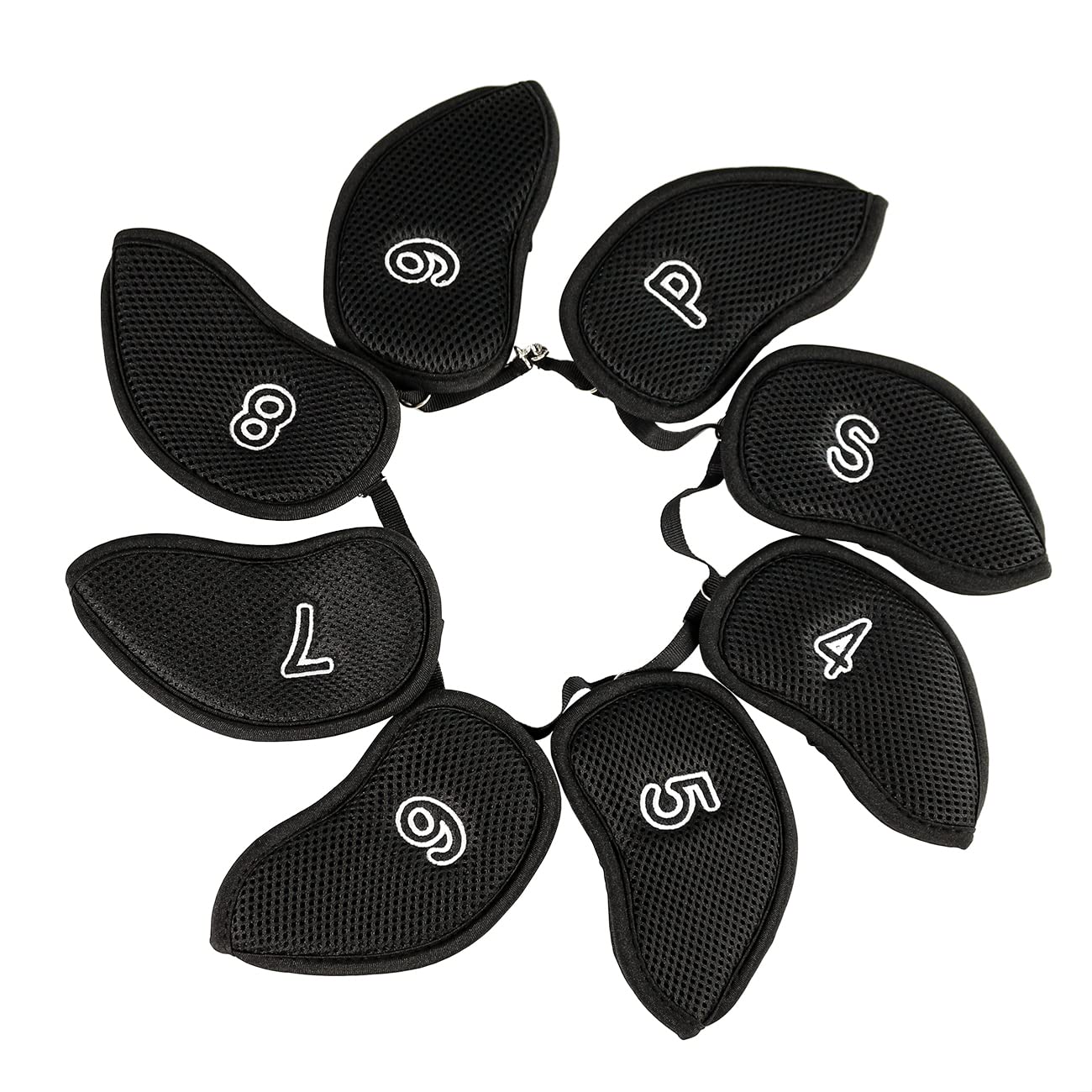 8Pc Meshy Golf Iron Covers Set - Superior Club Protection - Numbered For Easy Identification - Black