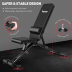 Pasyou Adjustable Weight Bench,880Lb Weight Capacity For Strength Training Bench Press Foldable Incline Decline Bench For Full B