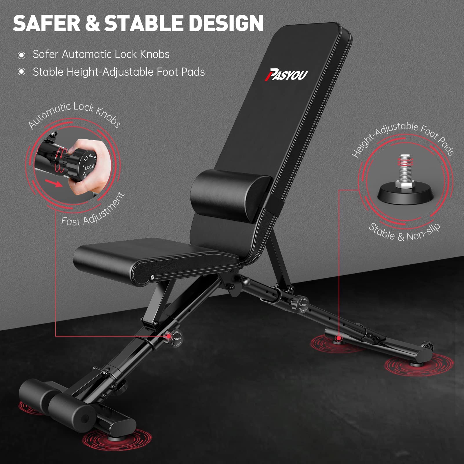 Pasyou Adjustable Weight Bench,880Lb Weight Capacity For Strength Training Bench Press Foldable Incline Decline Bench For Full B