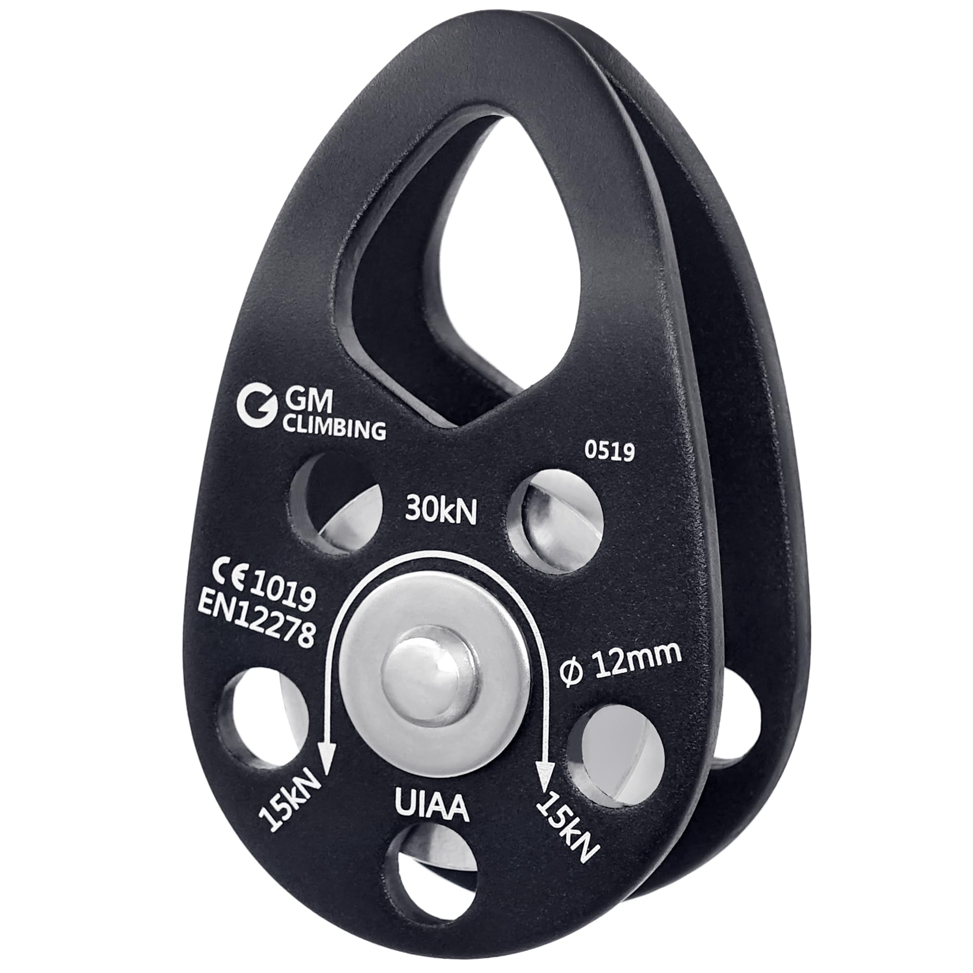 GM CLIMBING Swing Cheek Micro Pulley 30kN Self-lubricating Bushing CE UIAA Certified Black One Unit