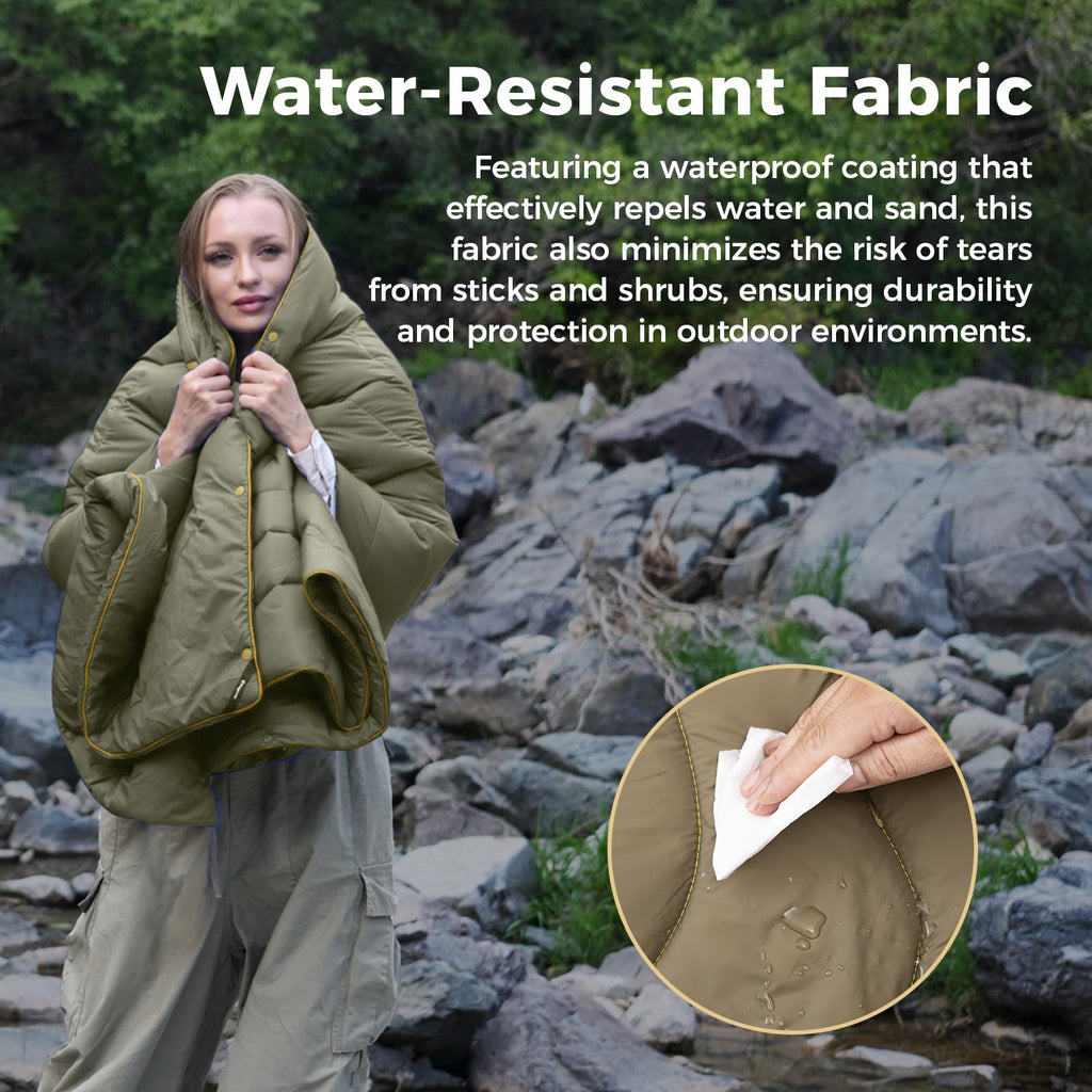 Kingcamp Ultralight Camping Blanket, Packable Down Alternative Puffy Wearable Blankets Weatherproof Warm Package Quilt With Snap
