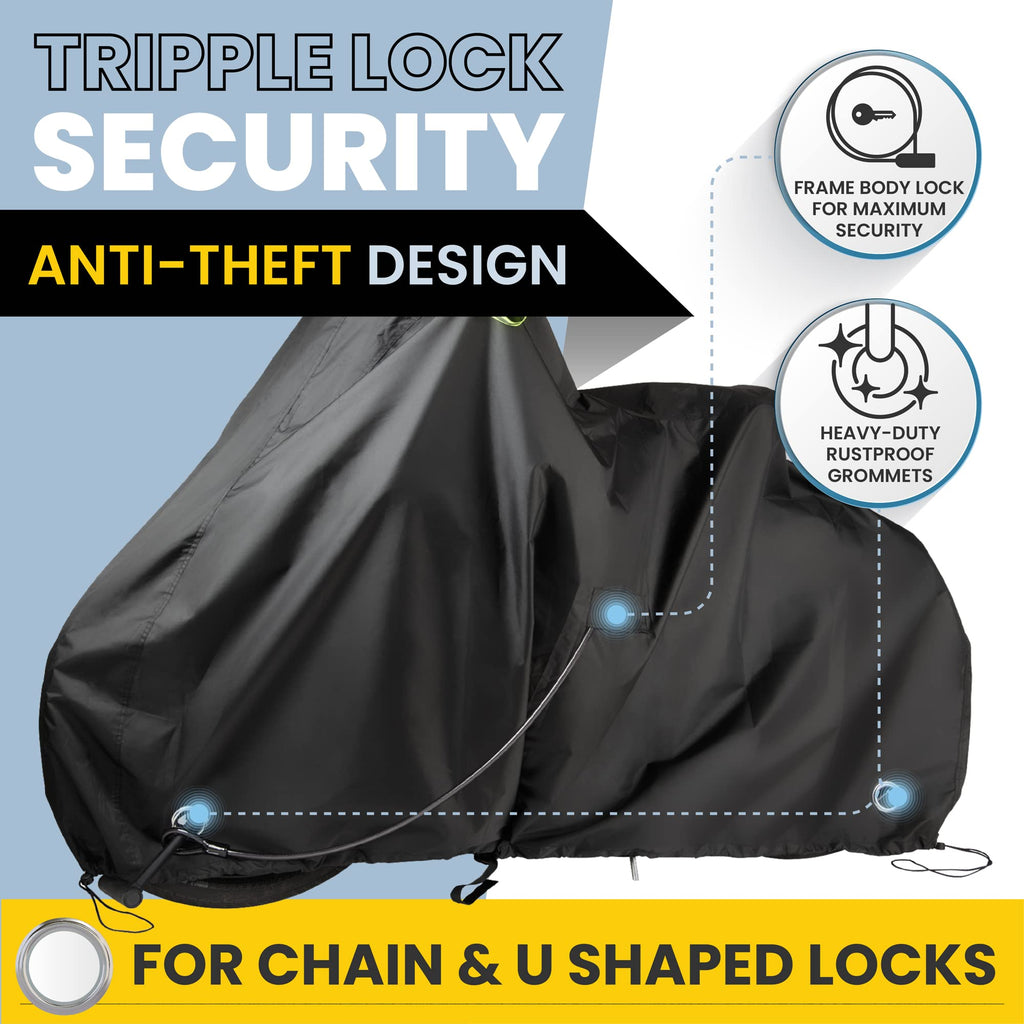Waterproof Bicycle Cover For Outdoor Storage - Fits 1 Or 2 Mountain, Road, Electric Bikes - Anti Theft Lock Holes For Frame Body