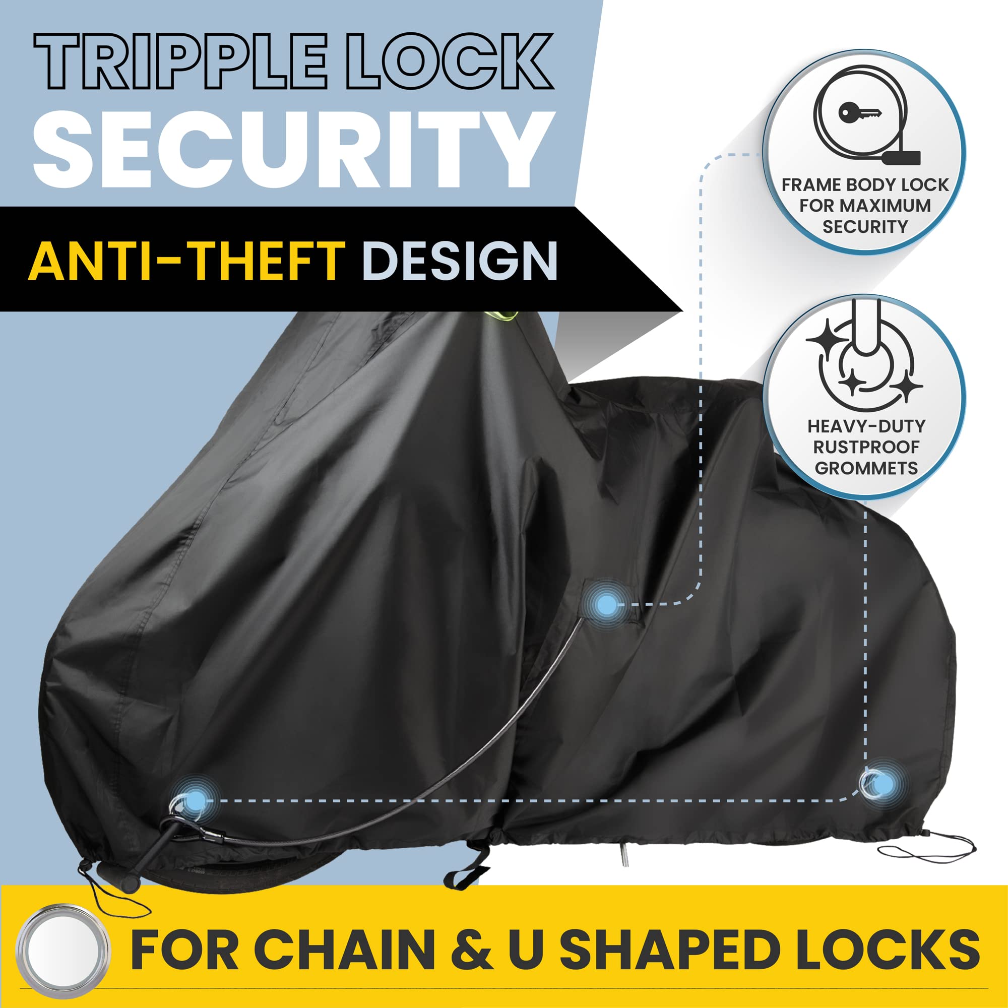 Waterproof Bicycle Cover For Outdoor Storage - Fits 1 Or 2 Mountain, Road, Electric Bikes - Anti Theft Lock Holes For Frame Body