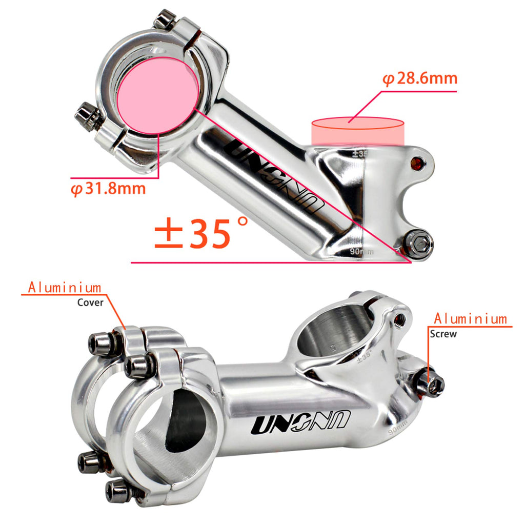 Meische 31.8 Stem 90Mm Mountain Bike Stem, 35 Degree Bicycle Stem Riser Short Handlebar Stem For Mtb, Road Bike, Bmx(Glossy Silv
