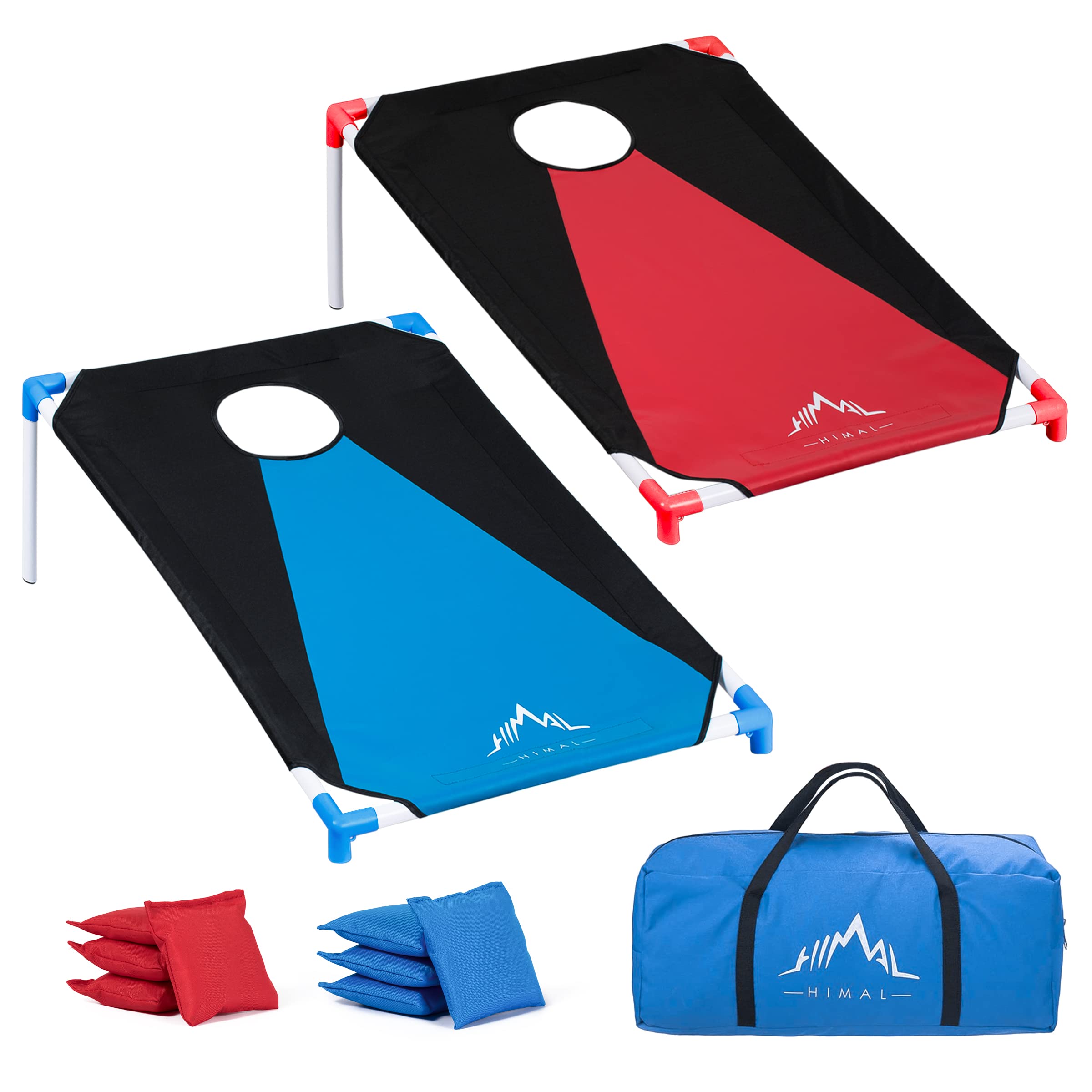 Himal Portable Pvc Framed Cornhole Game Set With 8 Bean Bags And Carrying Bag (Blue-Red,3 X 2-Feet)