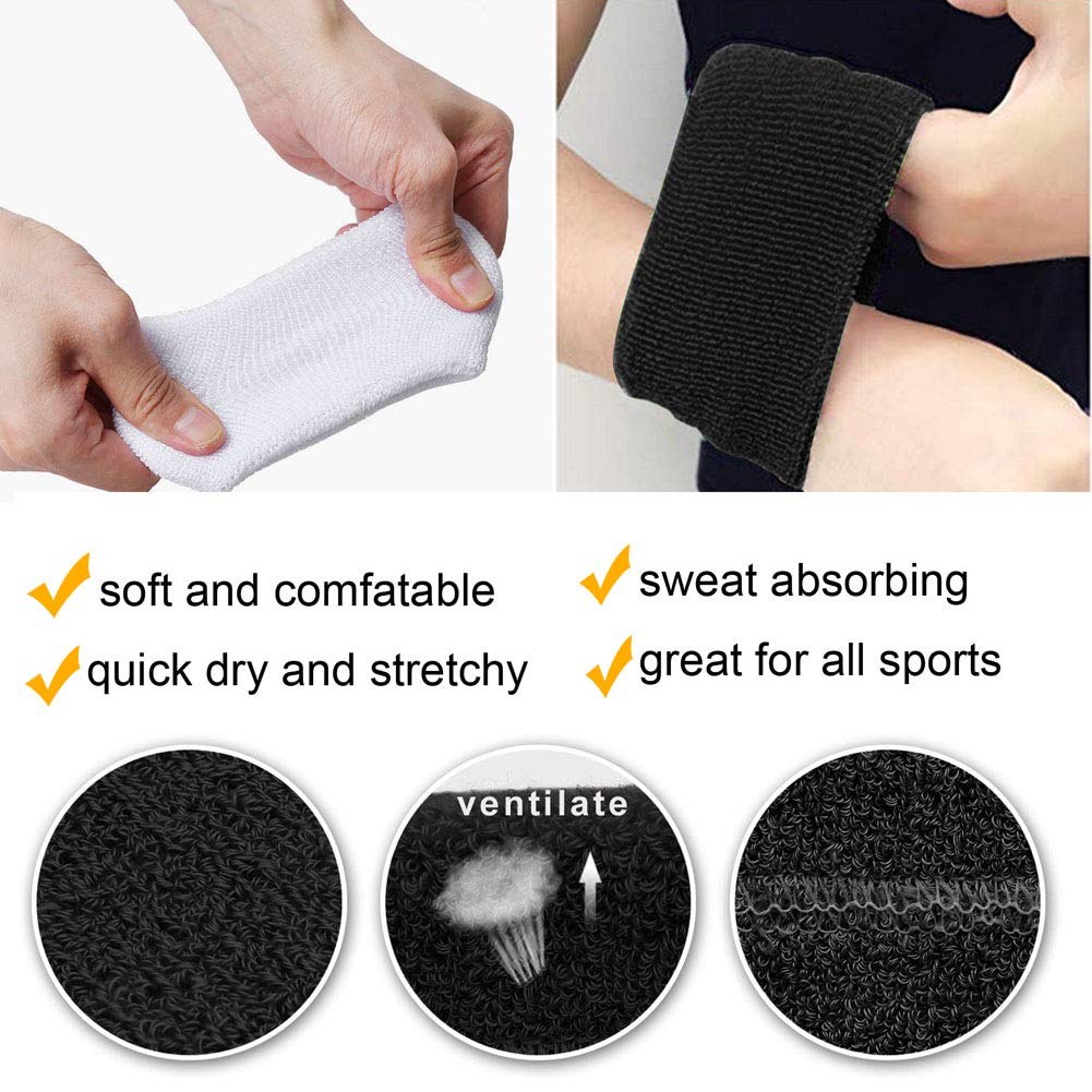 Hanerdun Wrist Sweatbands Thick Terry Cloth Wristbands For Men And Women Athletic Sweat Bands For Sports Tennis Gym Basketball O