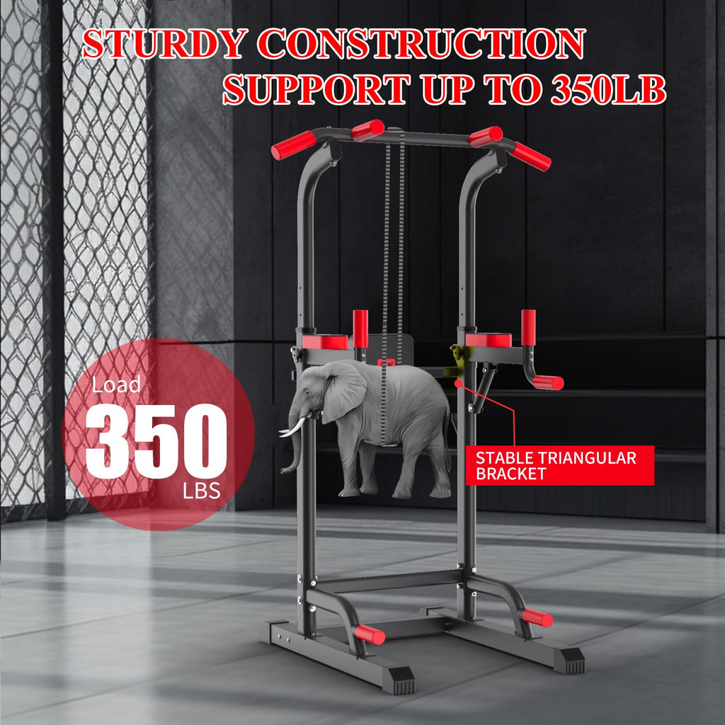 Power Tower Dip Station, Pull Up Bar Station & Multi-Function Gym Equipment For Home Strength Training Adujustable Height Up To