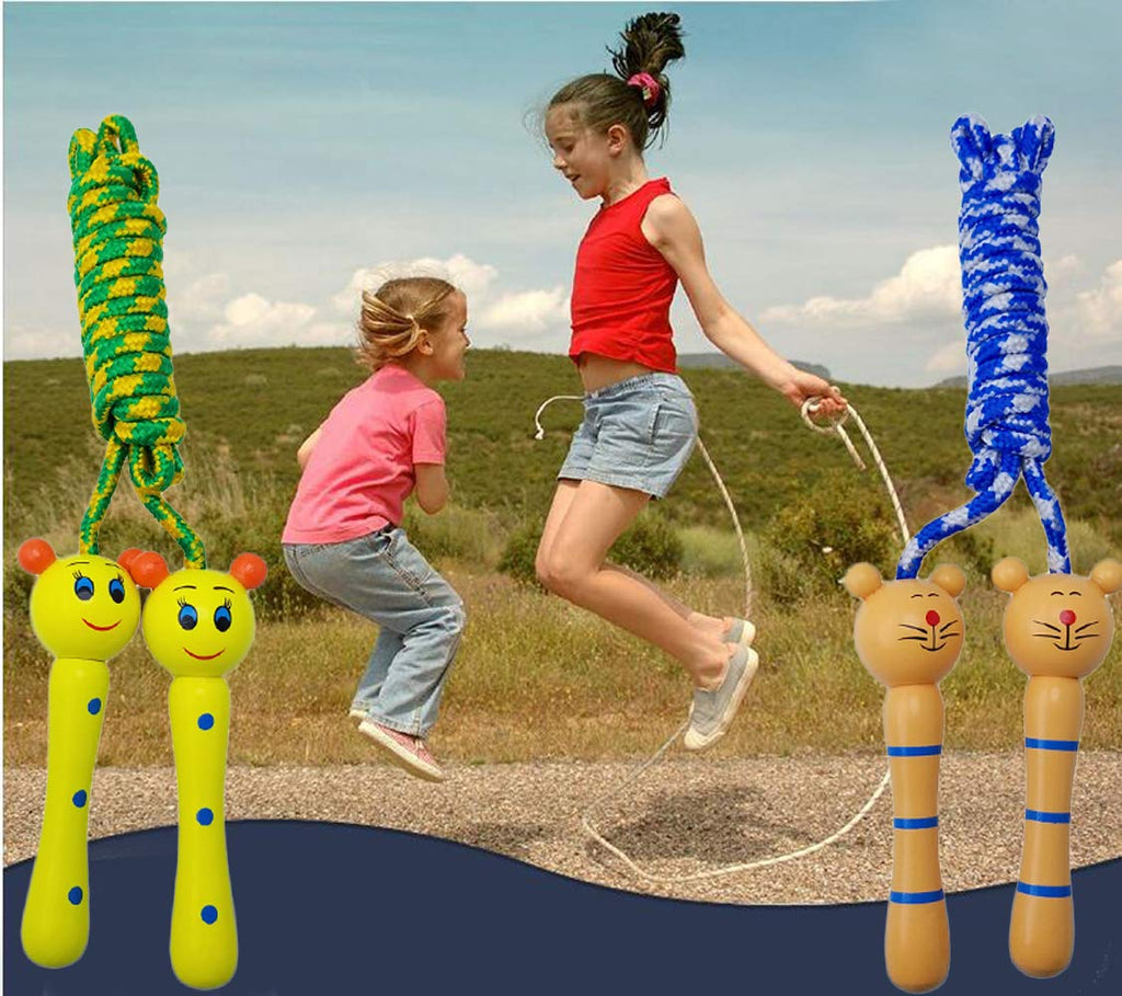 Sackorange 4 Pack Jump Rope With Wood Handles For Kids - Skipping Rope Great For Children And Students Outdoor Fun Activity, Par