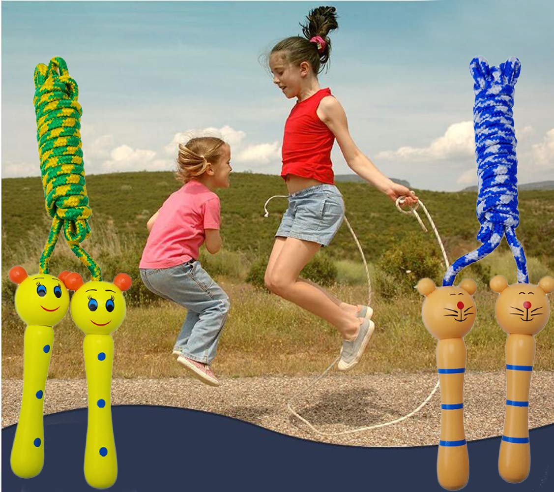 Sackorange 4 Pack Jump Rope With Wood Handles For Kids - Skipping Rope Great For Children And Students Outdoor Fun Activity, Par