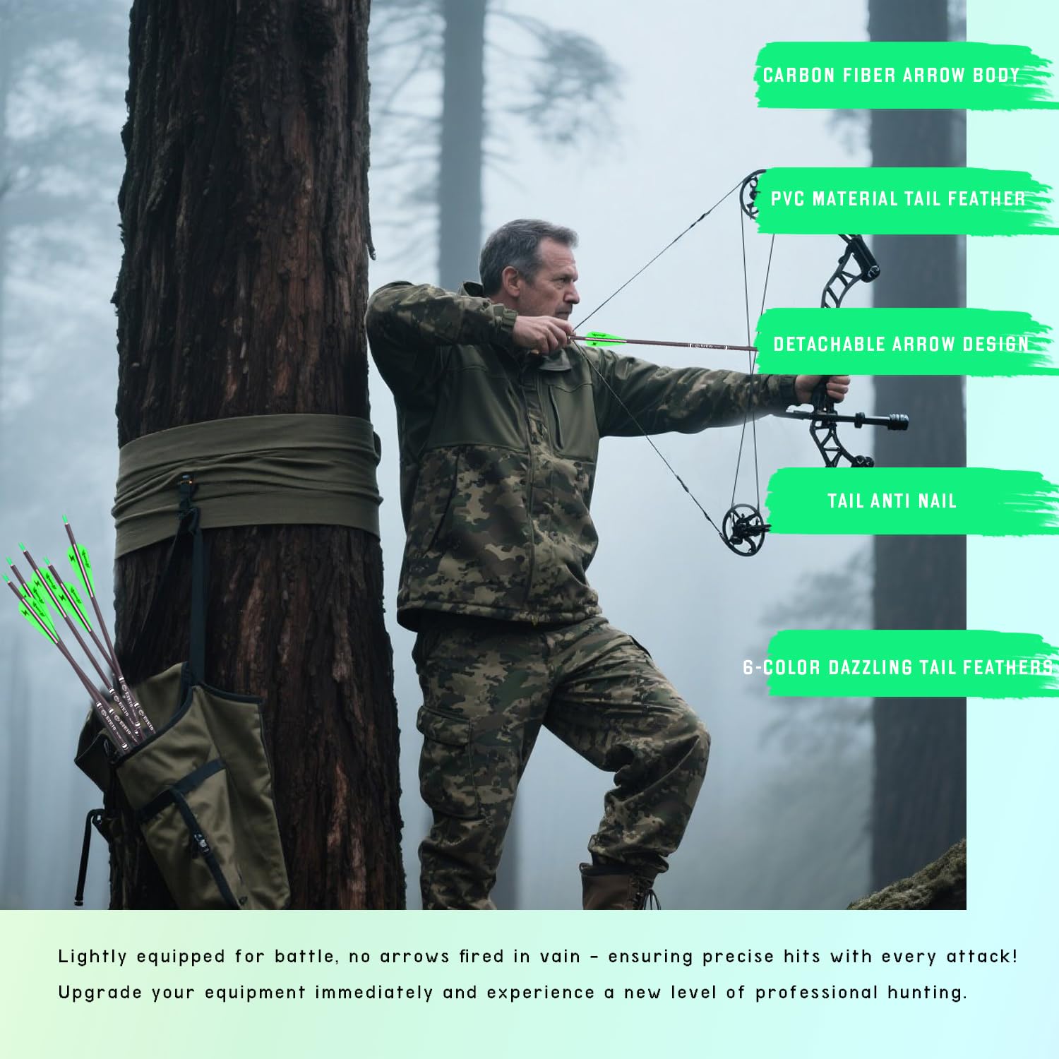 31Inch Carbon Arrow Archery Targeting Practice Hunting Arrows For Compound & Recurve Bow With Removable Tips(Pack Of 12) (Green