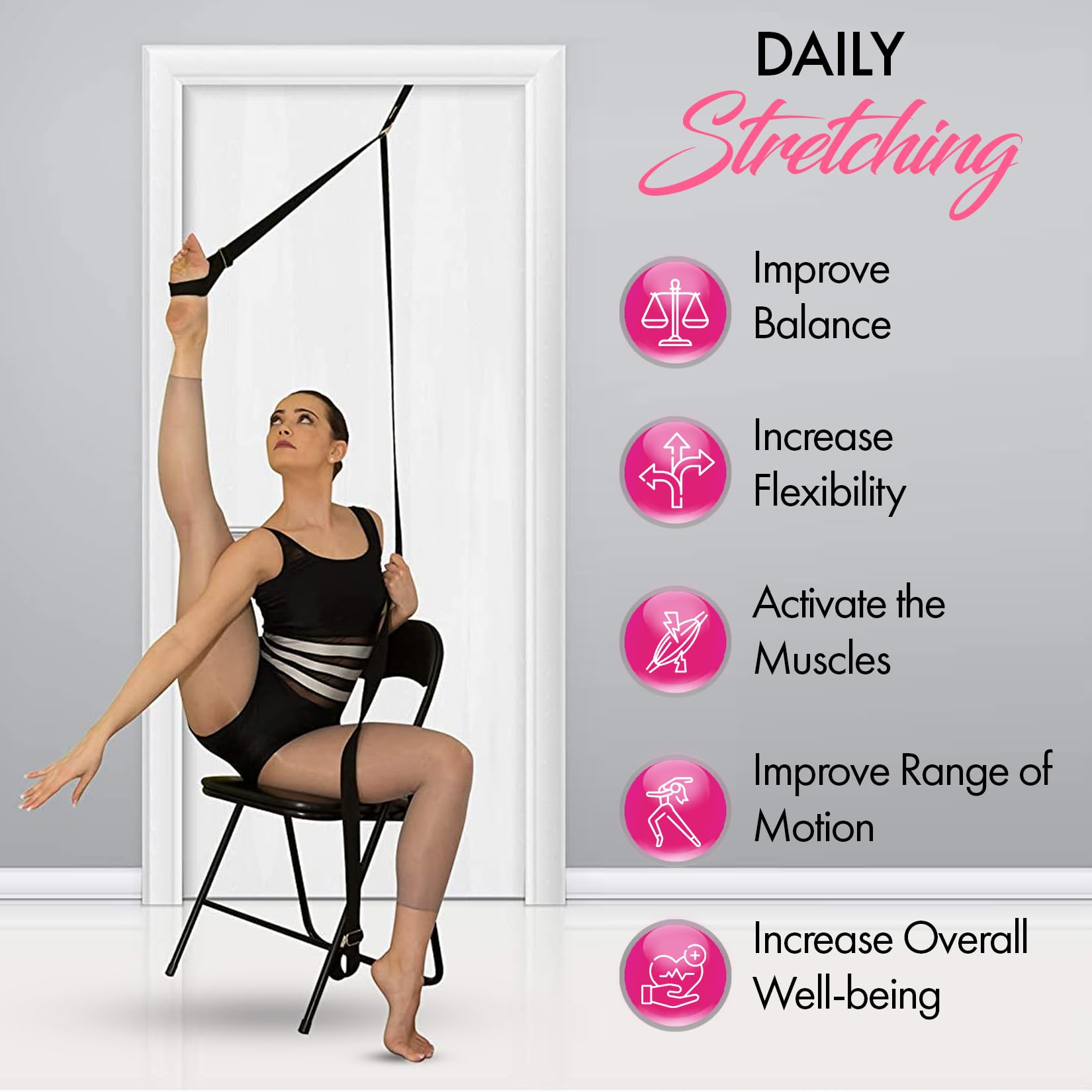 Stretching Strap With Door Anchor - Stretching Equipment To Improve Legs Flexibility - Splits Trainer For Home Ideal In Ballet,