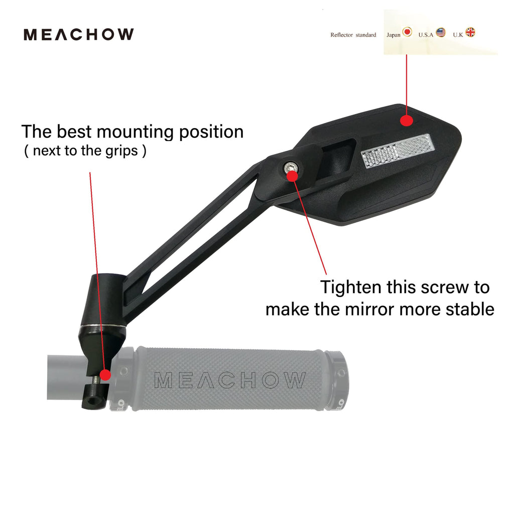 Meachow New Scratch Resistant Glass Lens,Handlebar Bike Mirror, Adjustable Safe Rearview Mirror, Bicycle Mirror (Silver Left Sid