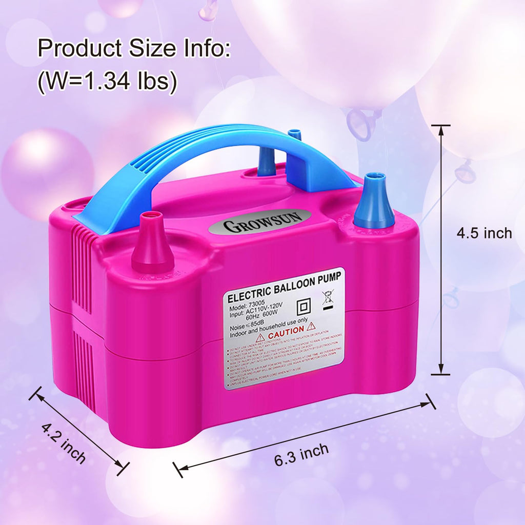 Growsun Electric Air Balloon Pump 110V 600W Balloon Blower Inflator For Garland Arch Party Decoration,Rose Red