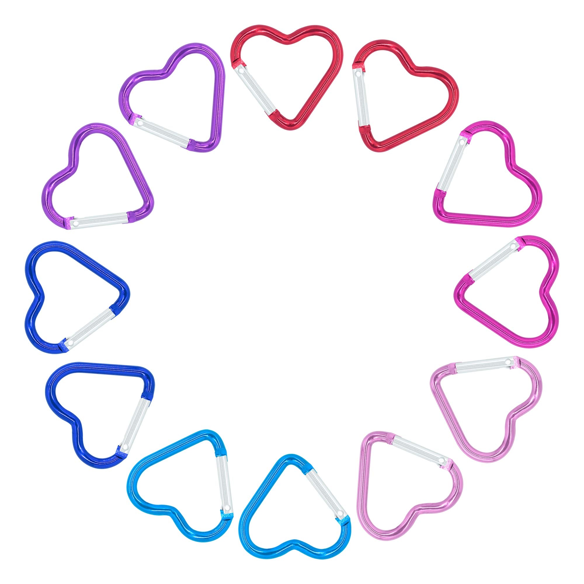 ABCOOL 12PCS Heart Shape Keychain Clips Mini Small Carabiner - 2 inch Aluminum Durable Quick Release Auto Locking D-Shape Spring