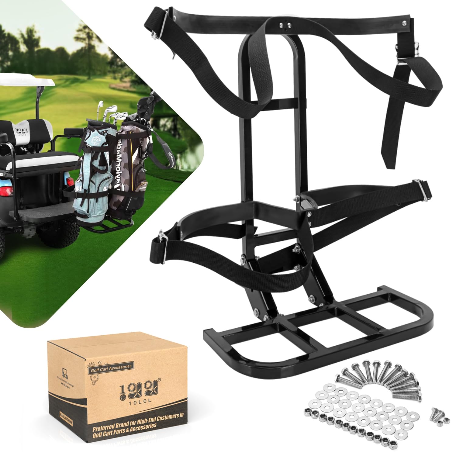 10L0L Universal Golf Cart Bag Holder Rack For Yamaha, Ezgo, Club Car Rear Seat Grab Bar, Don'T Occupy The Back Seat Space, No Dr