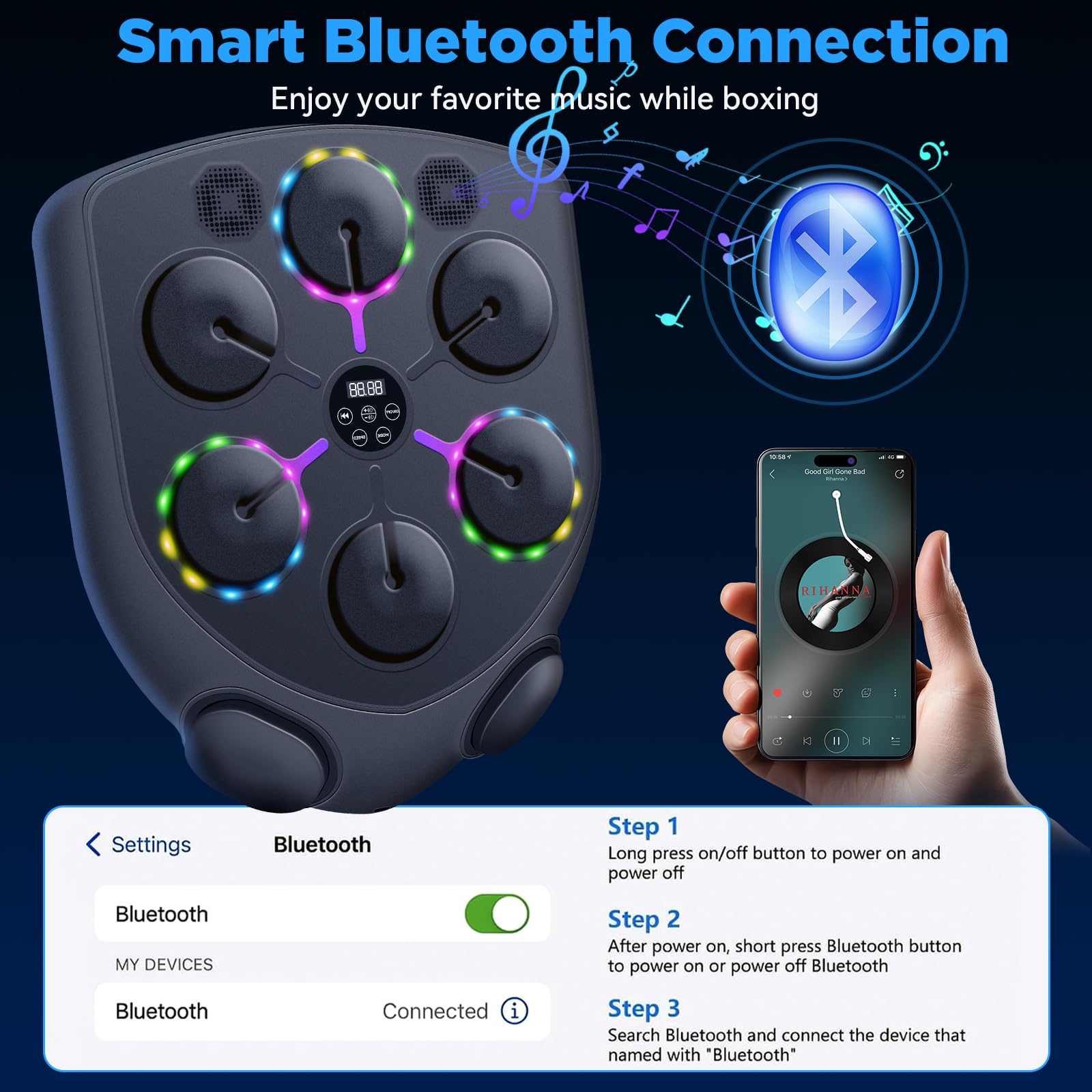 JUOIFIP Music Boxing Machine,Smart Boxing Machine for Adults with Boxing Gloves,9 Modes & 9 Speeds Wall Mounted Music Punching M