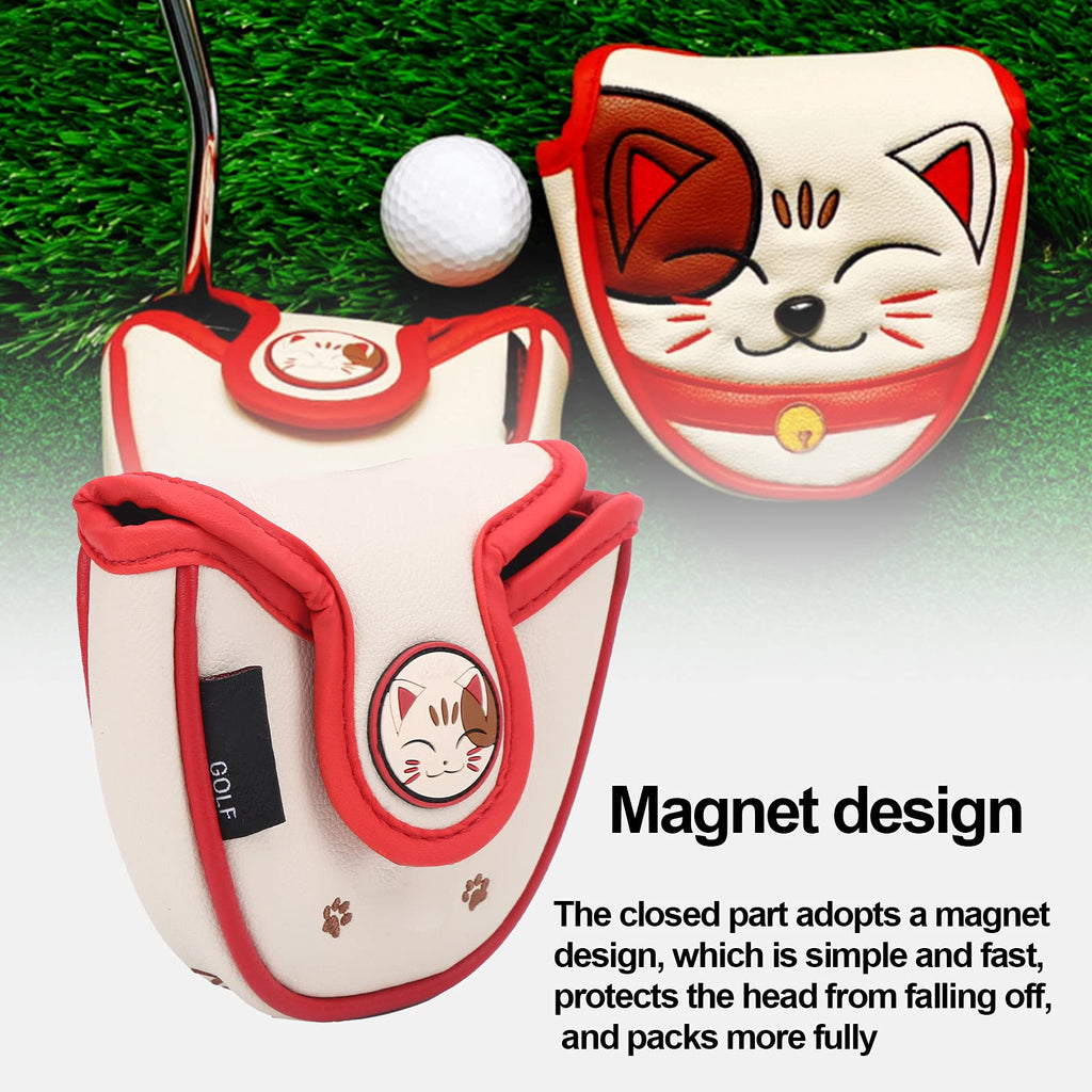 Keenso Golf Center Shaft Putter Cover, Lucky Cat Waterproof Golf Mallet Head Cover Club Center Putter Headcover Guard Protector