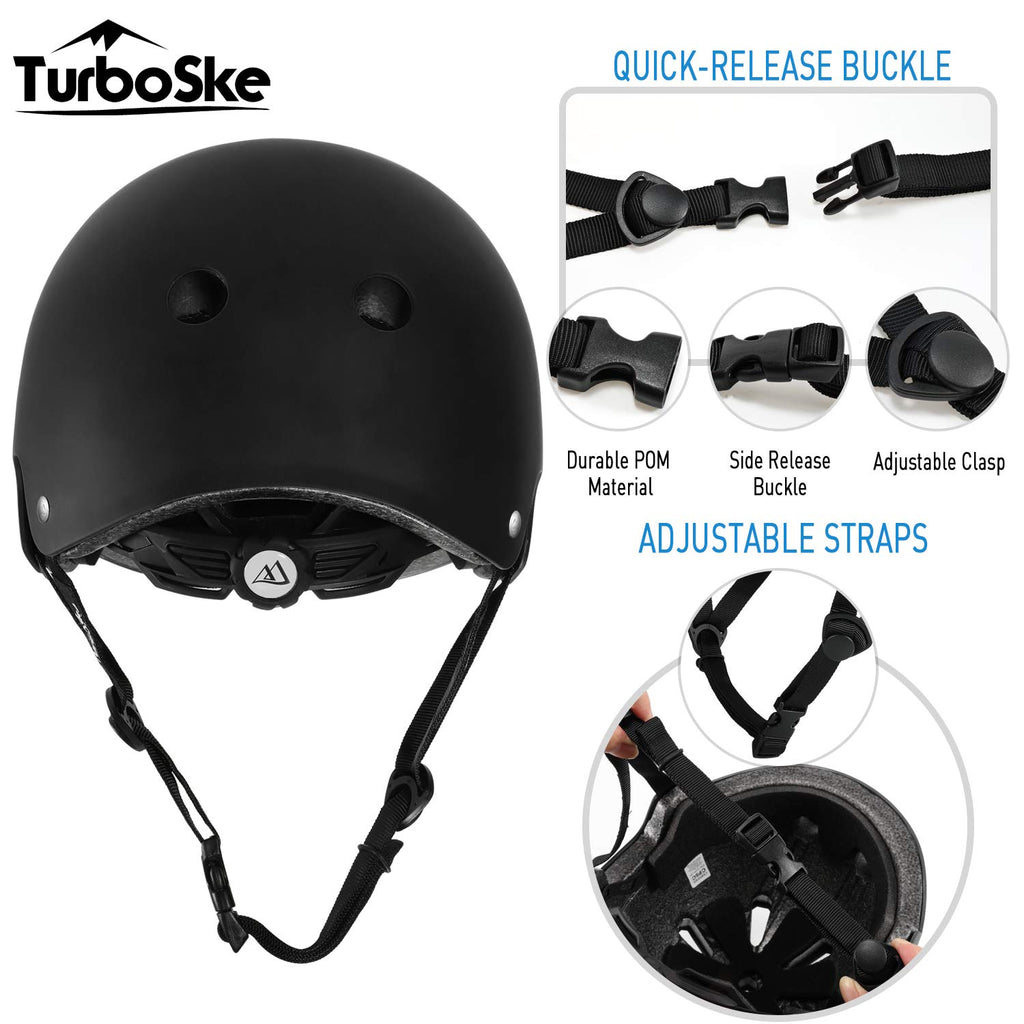 Turboske Skateboard Helmet, Bmx Helmet, Multi-Sport Helmet, Bike Helmet For Kids, Youth, Men, Women (Black, S/M (20.5''-22.8''))
