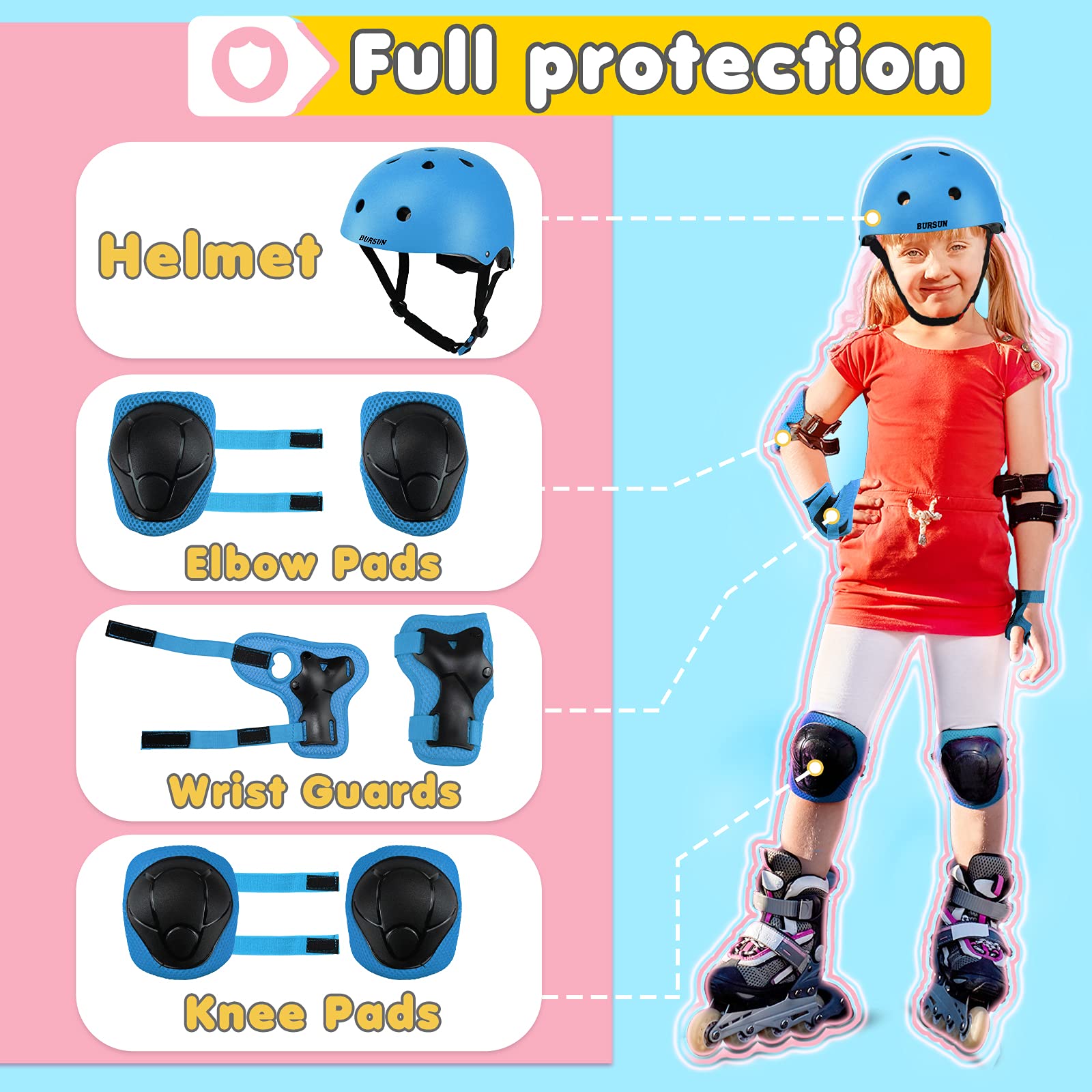 Bursun Kids Bike Helmet Ventilation & Adjustable Toddler Helmet For Ages 3-5-8-14 Kids Boys Girls Multi-Sport Helmet For Bicycle