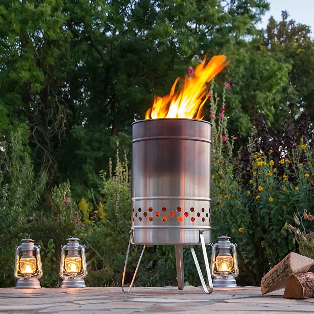 Petromax Feuerhand Fire Barrel Pyron, Stainless Steel Double-Walled Fire Pit For Yard Or Patio, Feet Protect Ground Surface, 29'