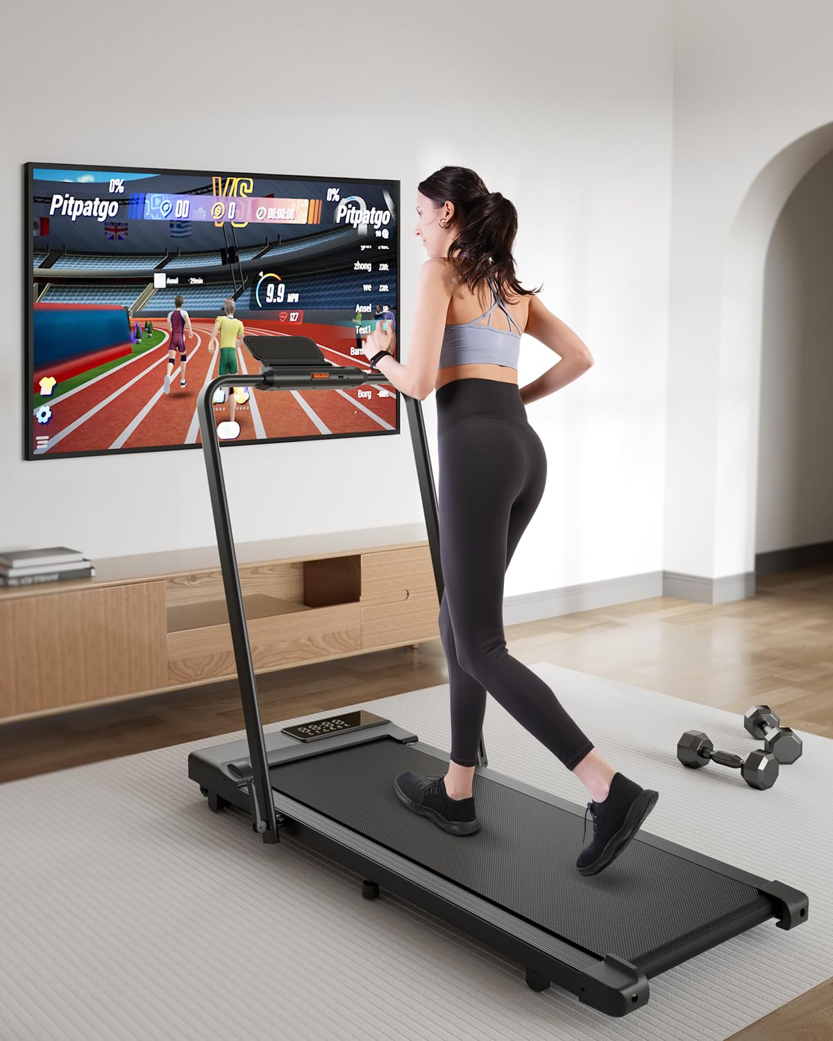 Walking Pad Treadmill With Handle Bar 3.0 Hp Foldable Treadmills 300Lbs Capacity Folding Walking Pad 3 In 1 Under Desk Treadmill