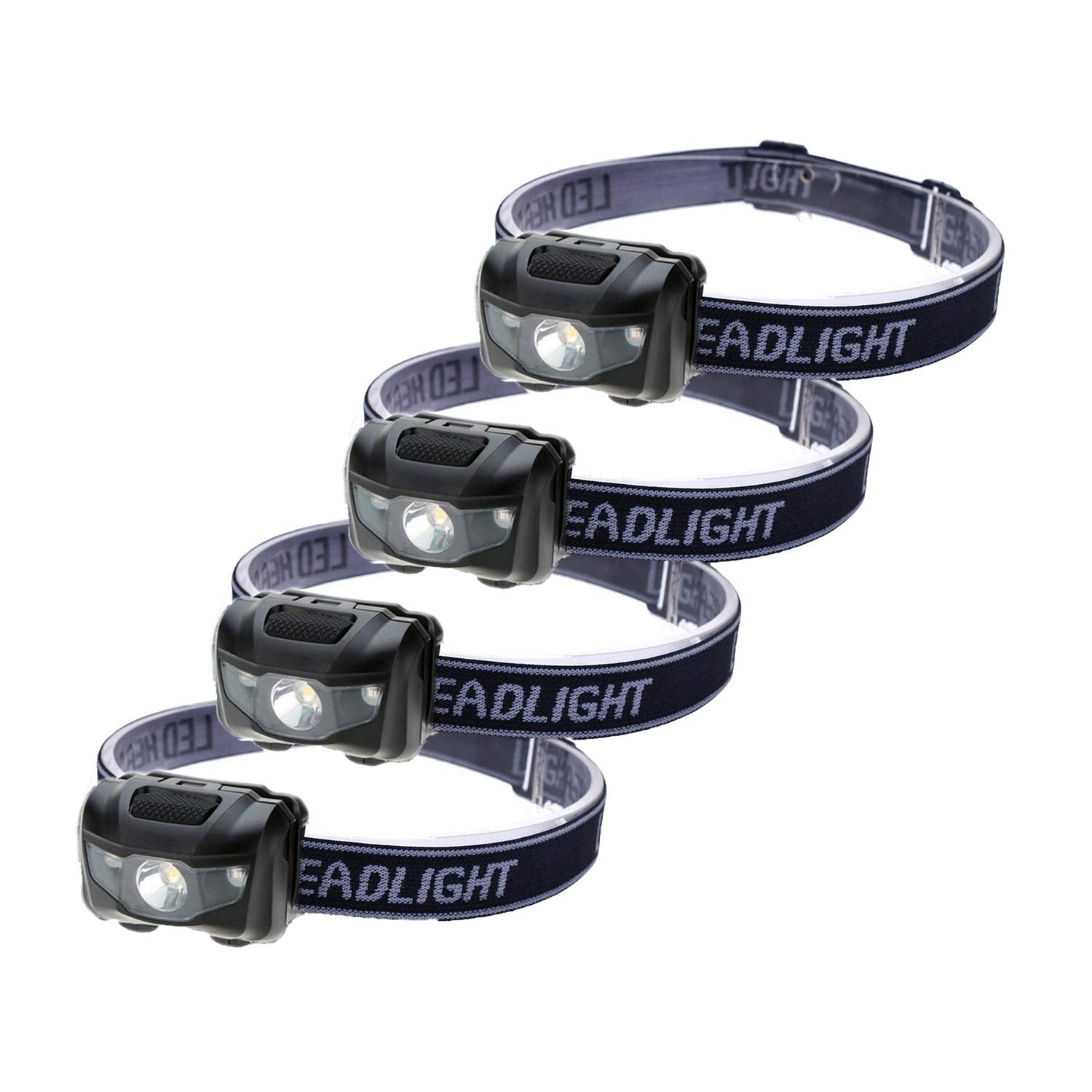 HappyOrange 4-Pack Waterproof LED Headlamp (White and Red Lights), 4 Light Modes Lightweight Headlight for Running, Hiking, Hunt