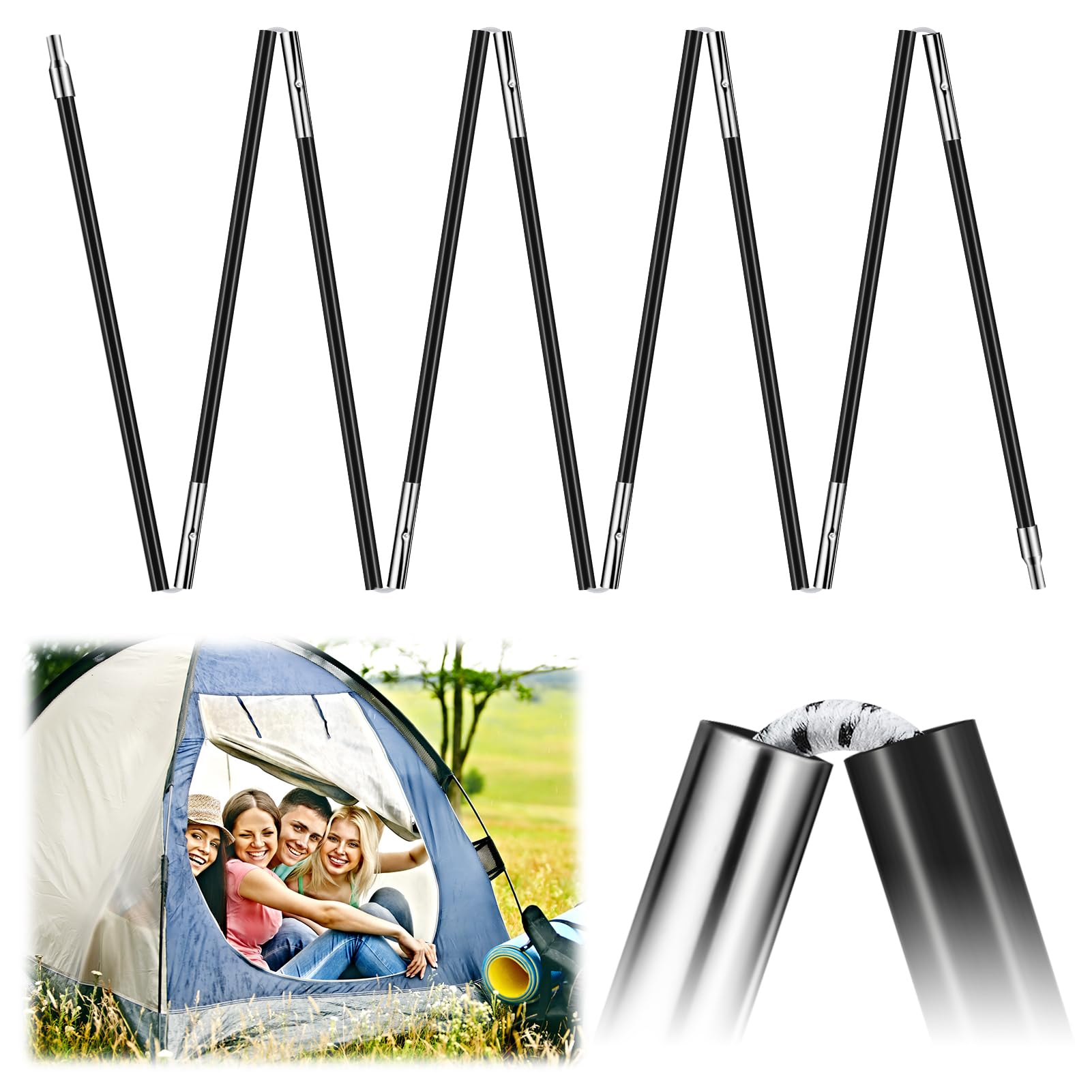 Yaocom 10.92ft 8.5mm Fiberglass Tent Poles Replacement Pre Assembled Black Tent Poles Camping Rod Parts for Hiking Outdoor Campi