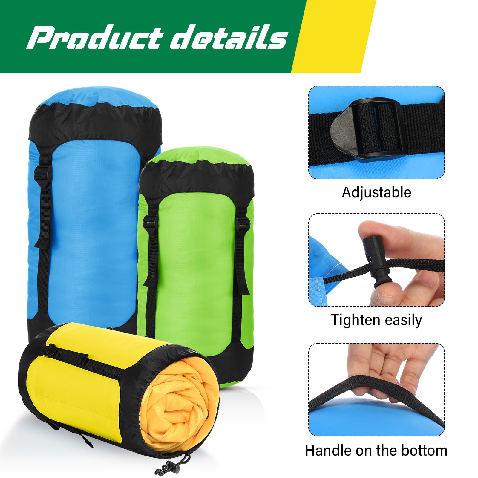 Glicraft 5 Pcs 5L/10L/15L/20L/35L Camping Sleeping Bag Compression Sacks For Backpacking Water Resistant Sleeping Bag Stuff Sack