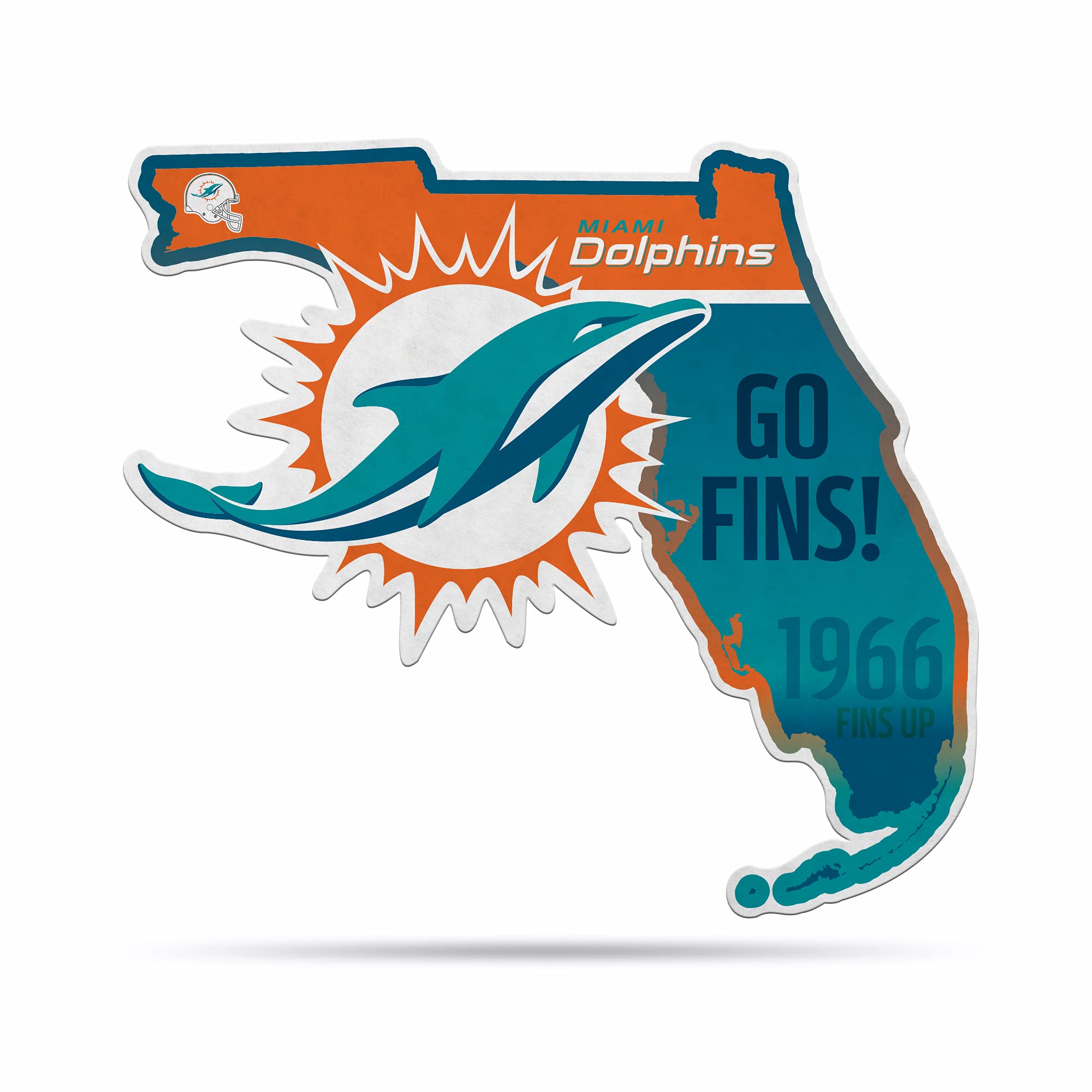 Rico Industries Nfl Miami Dolphins State Shape Shape Cut Pennant - Home And Living Room D  Cor - Soft Felt Ez To Hang 18X0.10X18