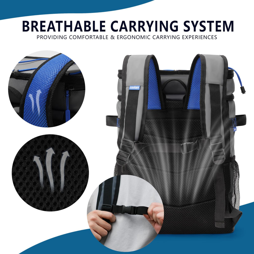 Coolrex Large Backpack Cooler 36 Can Cooler Backpack With 2 Insulated Compartments Leak Proof Waterproof Travel Backpack, Campin