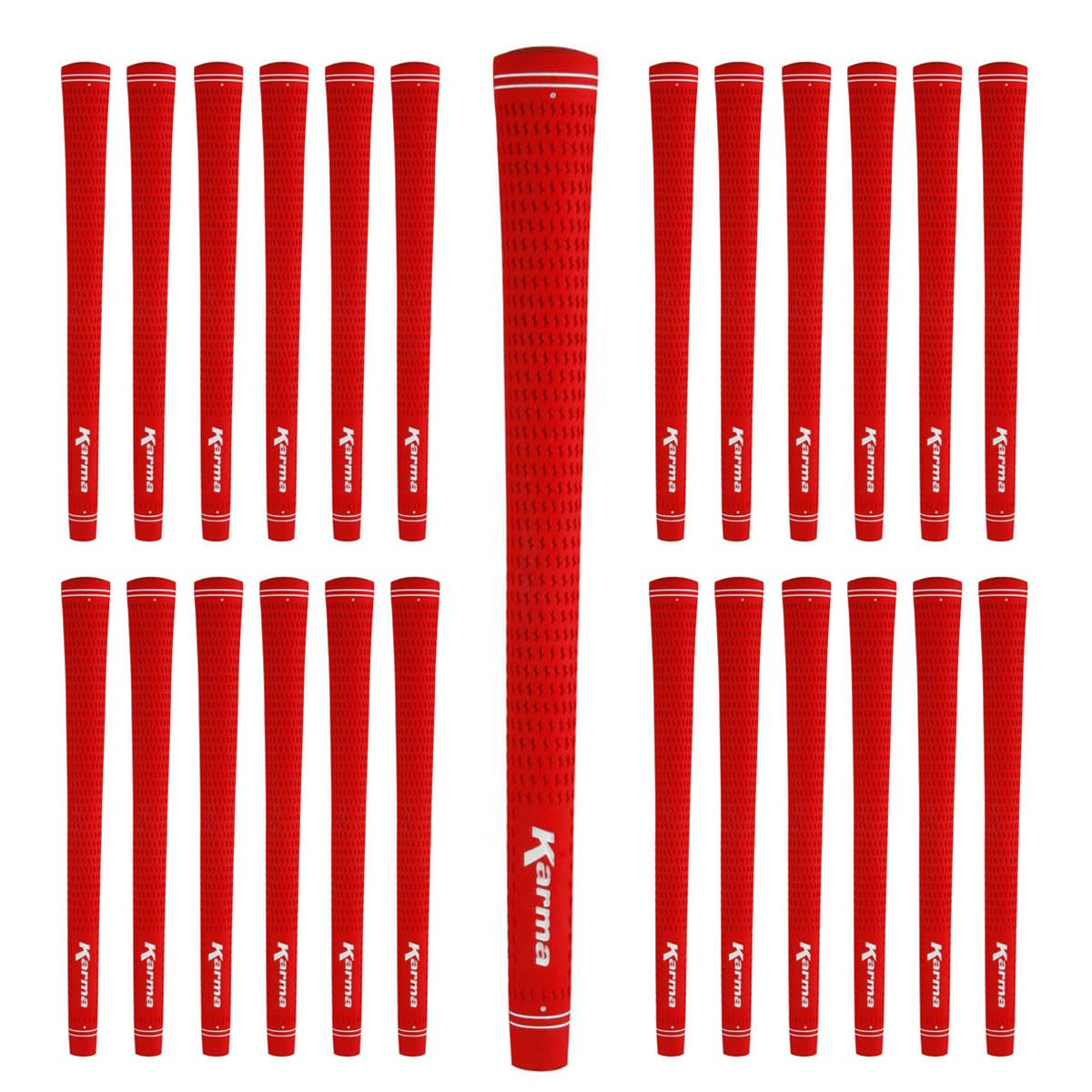 Karma Velour Red Standard Size Golf Grips for Men, 25 Piece Set, All Weather Velvet Style Rubber Replacement Grips for Golf Club