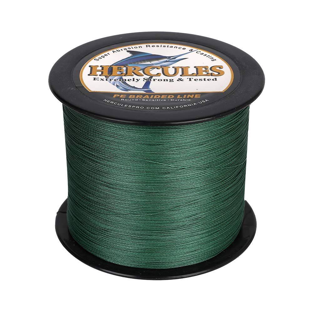 Hercules Braided Fishing Line 1500M 1640Yds 10Lbs-200Lbs Pe Superline 8 Strands (Green 80Lb/36.3Kg 0.48Mm)