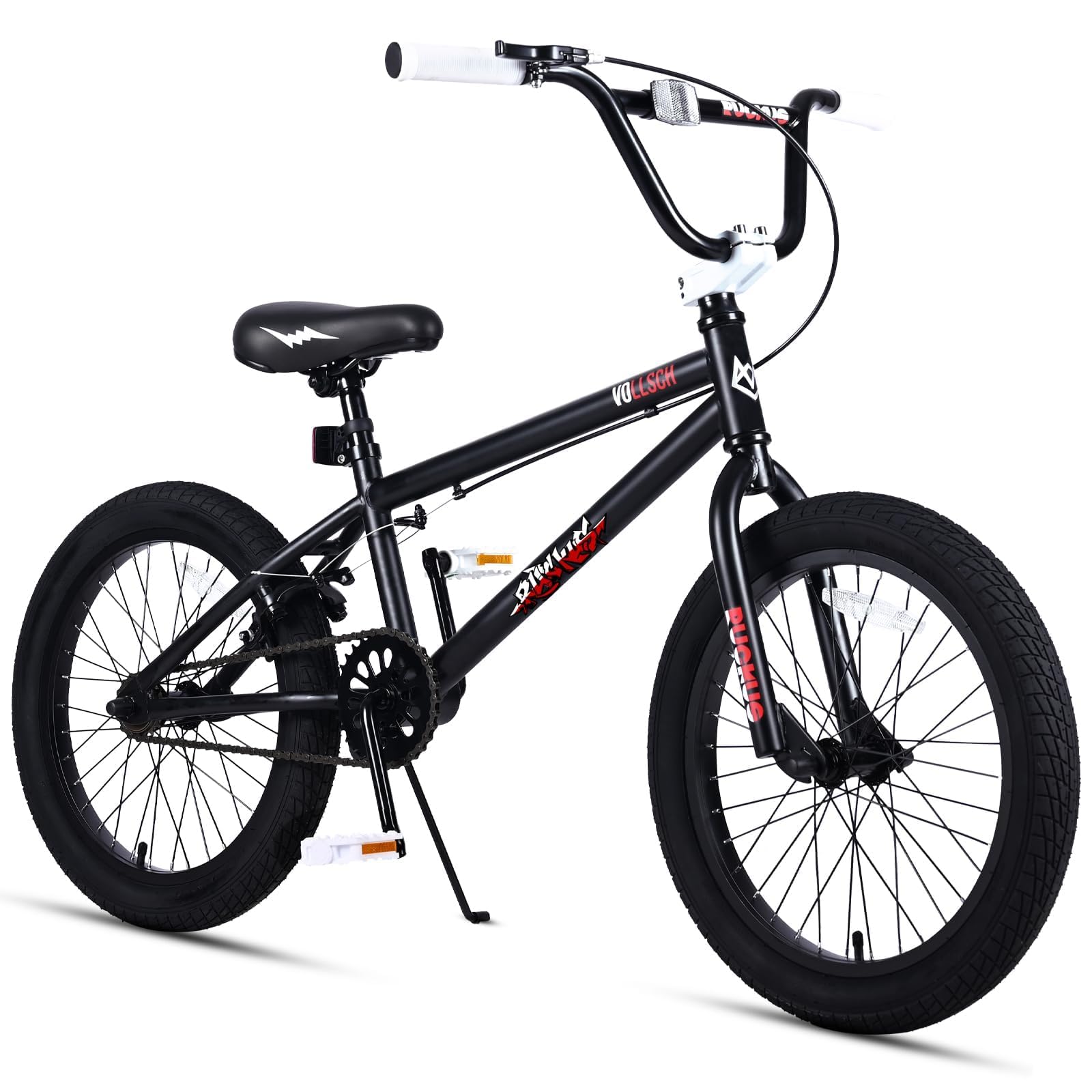 vollsch Freestyle BMX Bikes 18 Inch Kids Bicycle for 6-12 Years Old Teens, Boys, Girls, Beginner-Lever Riders, Matt Black with B