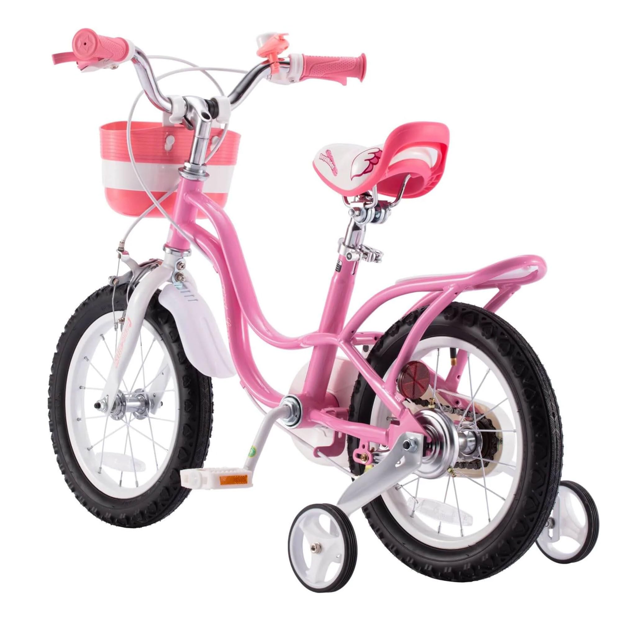 Royalbaby Little Swan 12'' Carbon Steel Kids Bike W/Dual Hand Brakes, Adjustable Seat, Folding Basket, & Training Wheels, For Gi