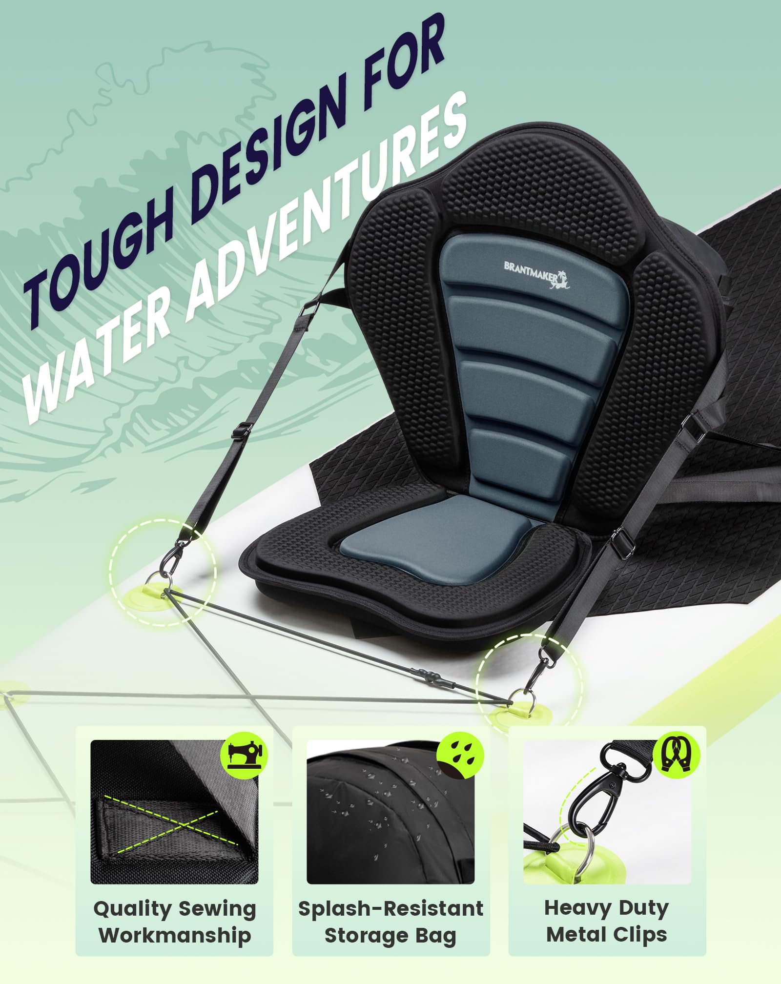 Brantmaker Kayak Seats With Back Support, Paddle Board Seat, Universal Thicken Cushion For Inflatable Paddleboard, Sup, Canoe, O