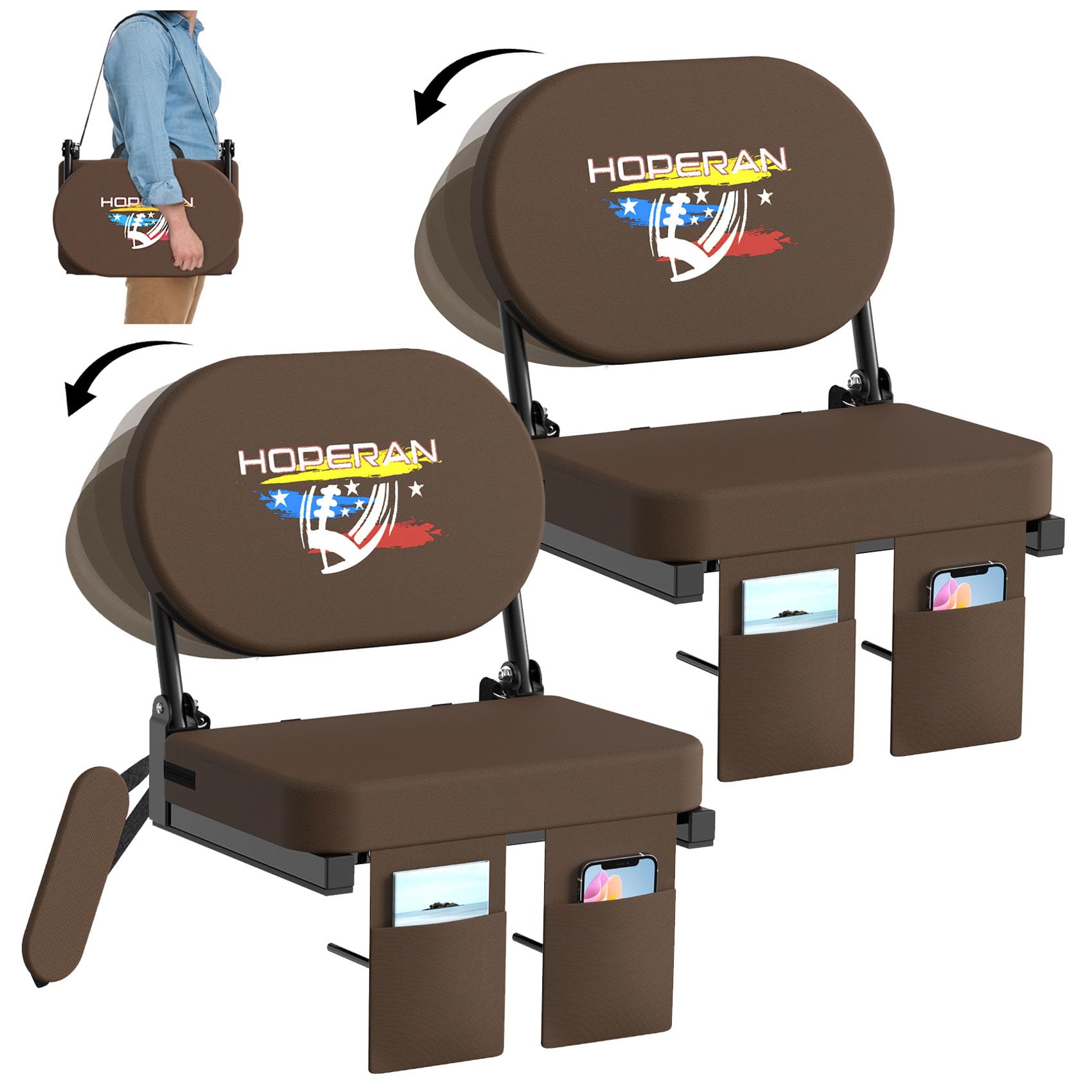 HOPERAN Stadium Seats with Back Support - Bleacher Chairs with Back and Cushion, Thick Padded Bleacher Seats Includes Folding Ro