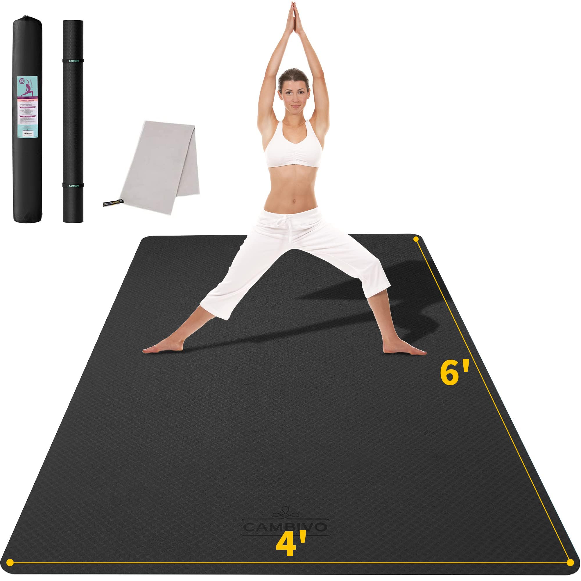 Cambivo Large Yoga Mat For Men And Women 1/3 & 1/4 Inch Thick, 72'' X 48'' Extra Wide Workout Mat, Exercise Fitness Tpe Mat For 
