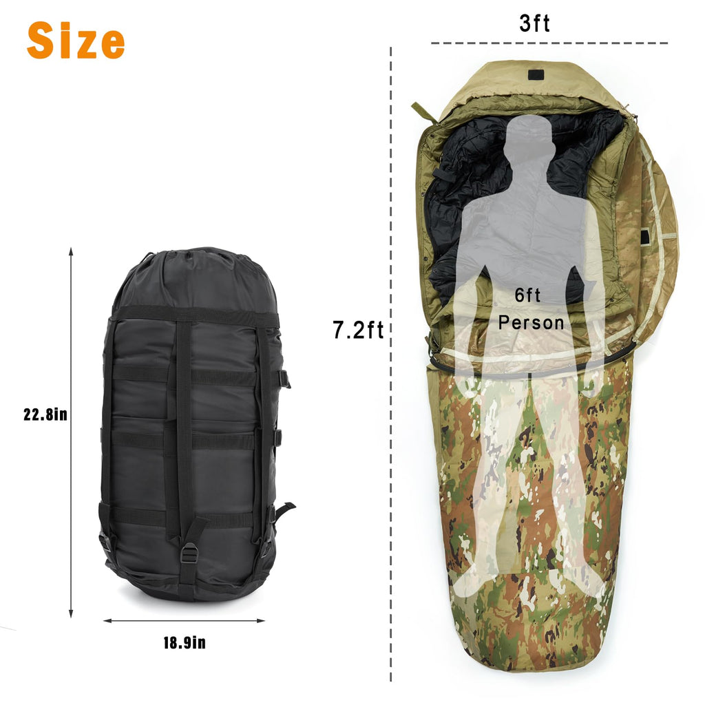 Mt Army Military Modular Sleeping Bags System, Multi Layered With Bivy Cover For All Season, Ocp