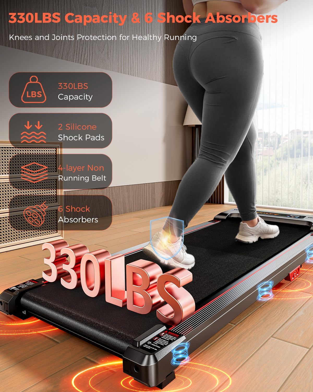 Anylife Treadmill Incline Walking Pads Under Desk 330Lb Capacity, 2.5Hp Portable Small Running Pad With Led Display For Home, Co