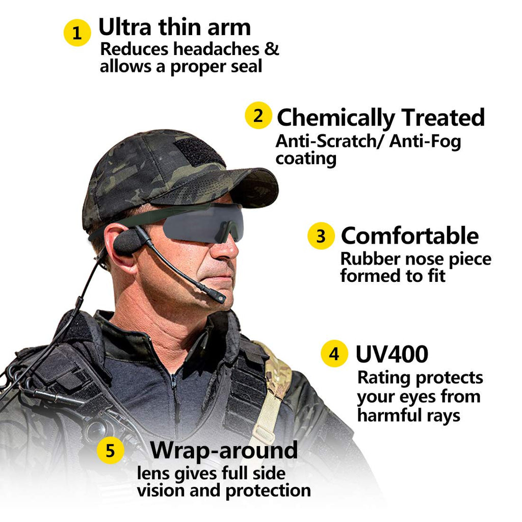 Xaegistac Tactical Eyewear 3 Interchangeable Lenses Outdoor Unisex Shooting Glasses (Green Frame)