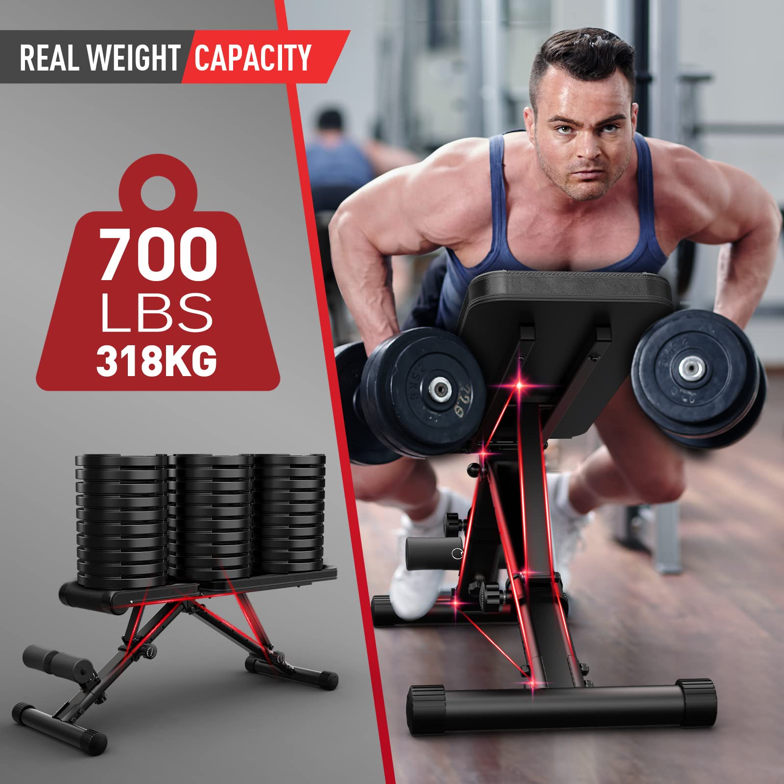 Joroto Md35 Adjustable Weight Bench 8X4X3X2 Positions- 700 Pounds Load Foldable Strength Training Benches For Full Body Workout