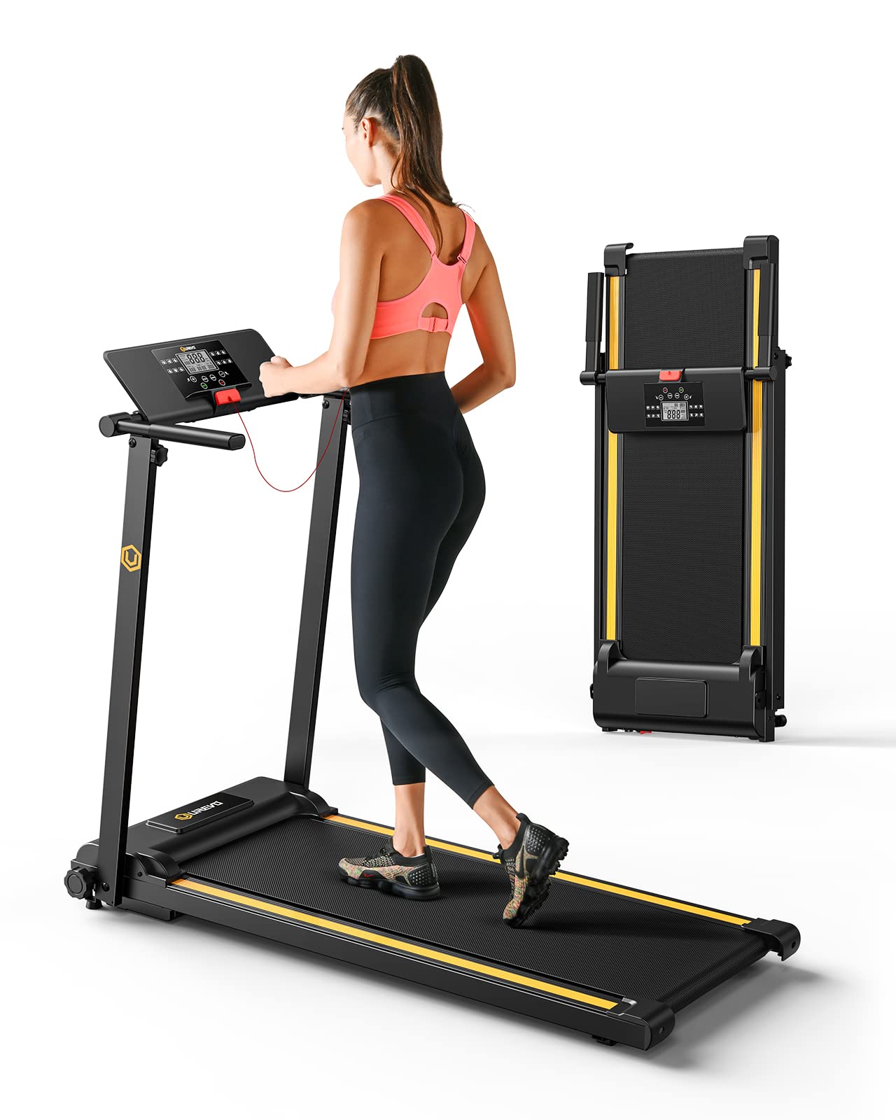 Urevo Walking Pad Treadmills For Home Office, Under Desk Compact Design Treadmill Portable Walking Pad Treadmill With Remote Con