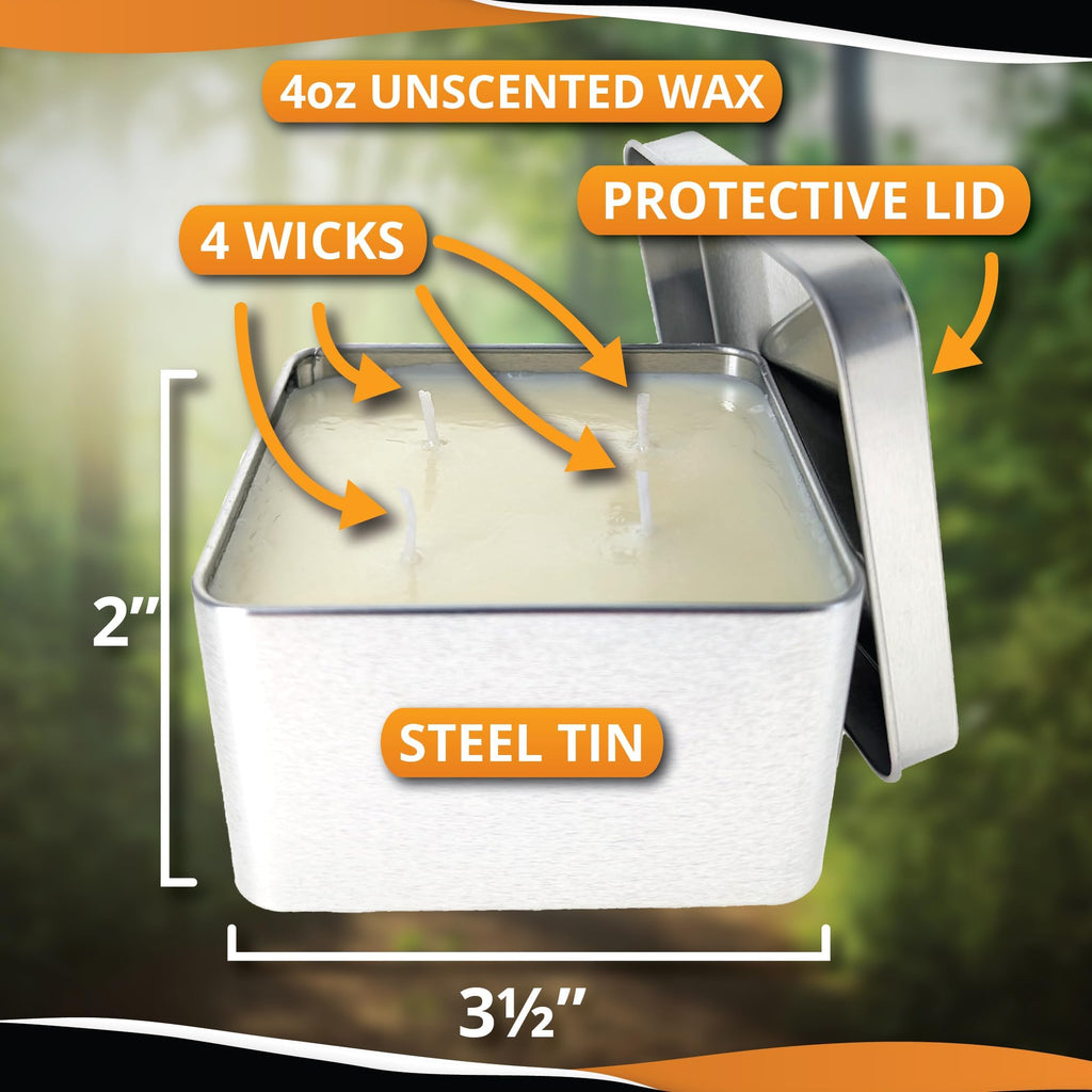 Se 4 Wicks Survival Candle In Tin Box, 48 Total Hours/12 Hours Per Wick Top Layer Soy Wax, Great Light Source Gear For Survival,