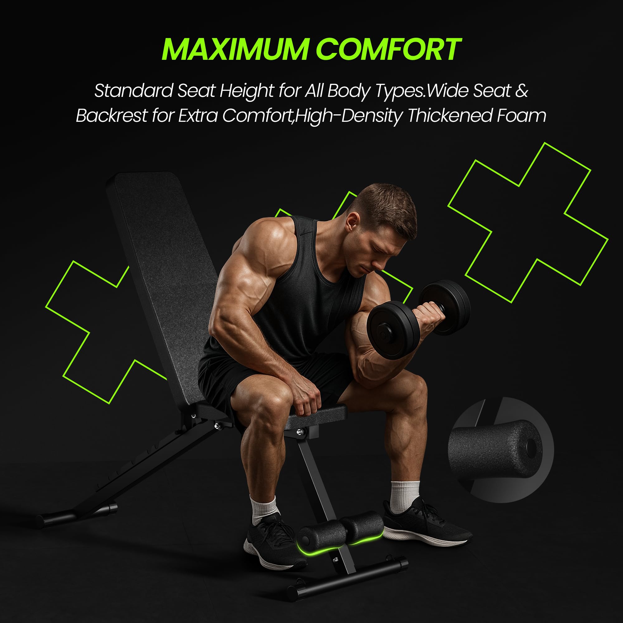 Adjustable Weight Bench for Home Gym, Foldable Workout Bench for Full Body Fitness Dumbbell Exercise, 600LBS Incline Decline Fla