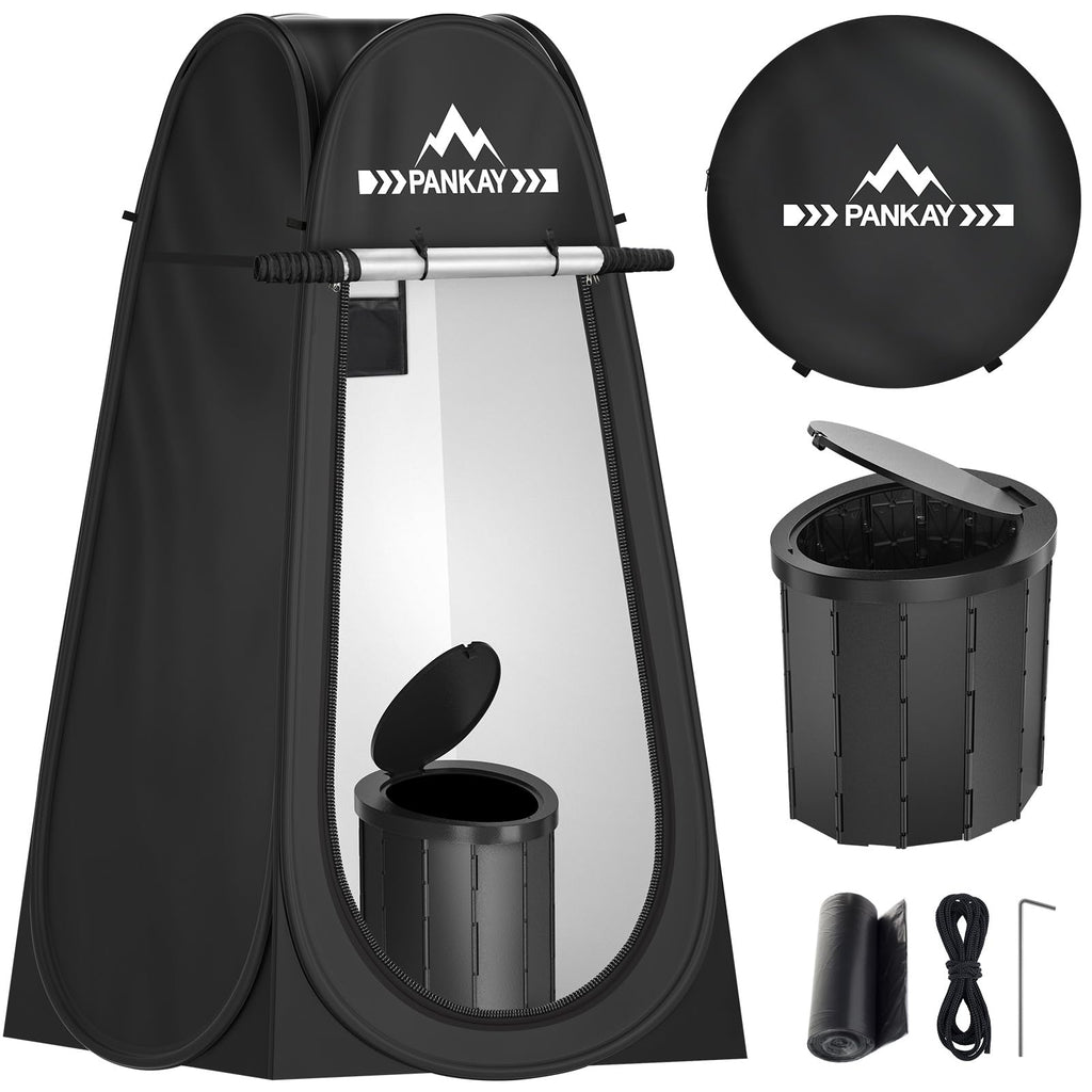 Pankay Camping Toilet With Pop Up Privacy Tent, X Large Portable Toilet Potty For Adults, Outdoor Camping Shower Tents Changing 