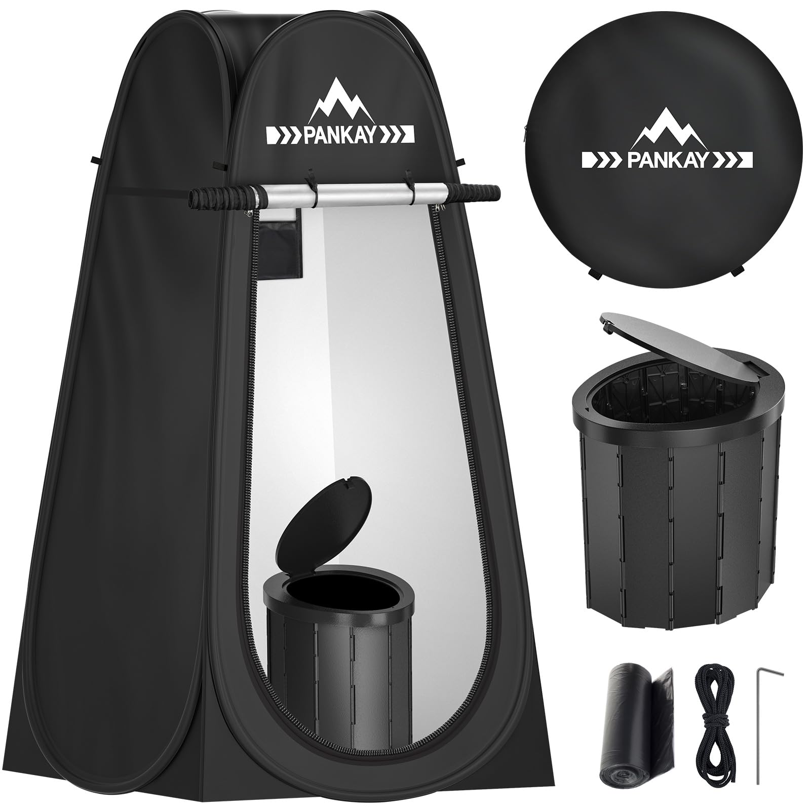 Pankay Camping Toilet With Pop Up Privacy Tent, X Large Portable Toilet Potty For Adults, Outdoor Camping Shower Tents Changing 