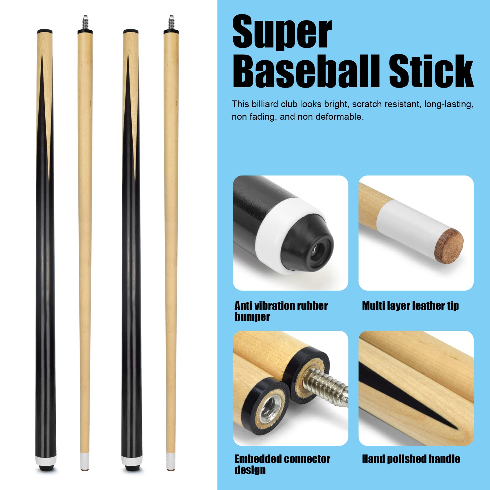 Vanlan Billiard House Cue Sticks Pool Cues 2-Piece 48 Inches Billiard Tips 13Mm House Bar Billiard Cue Sticks Hardwood Cues Set