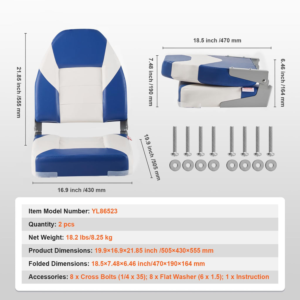 Vevor 2-Pack 21.85 High Back Boat Seat With Thickened Sponge Padding And Hinge, Fold-Down Boat Captain Chairs, Easy To Store, Id